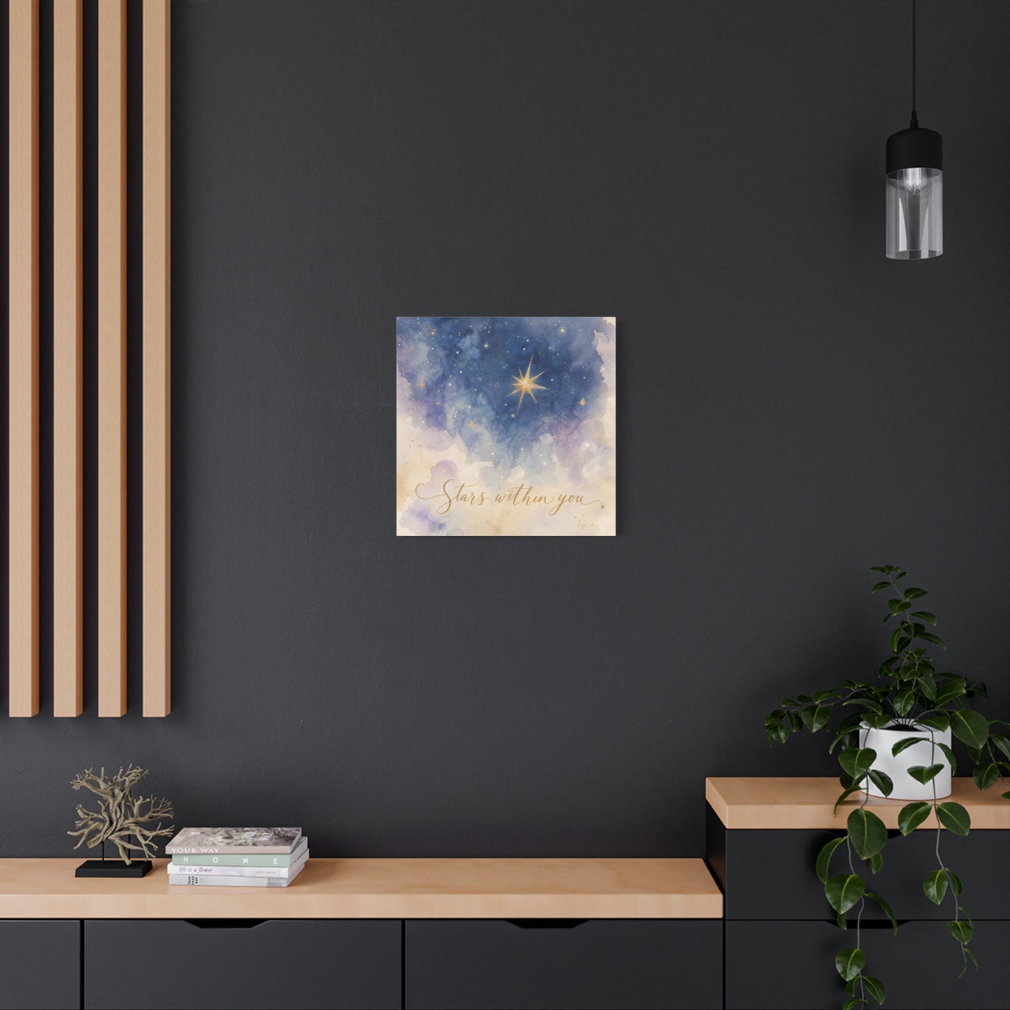 "Stars Within You" Celestial Canvas Wall Art - Watercolor Night Sky Quote Print - Gold Star Galaxy Decor - Inspirational Bedroom Wall Decor, Nursery Home Decoration, Bohemian Office Art