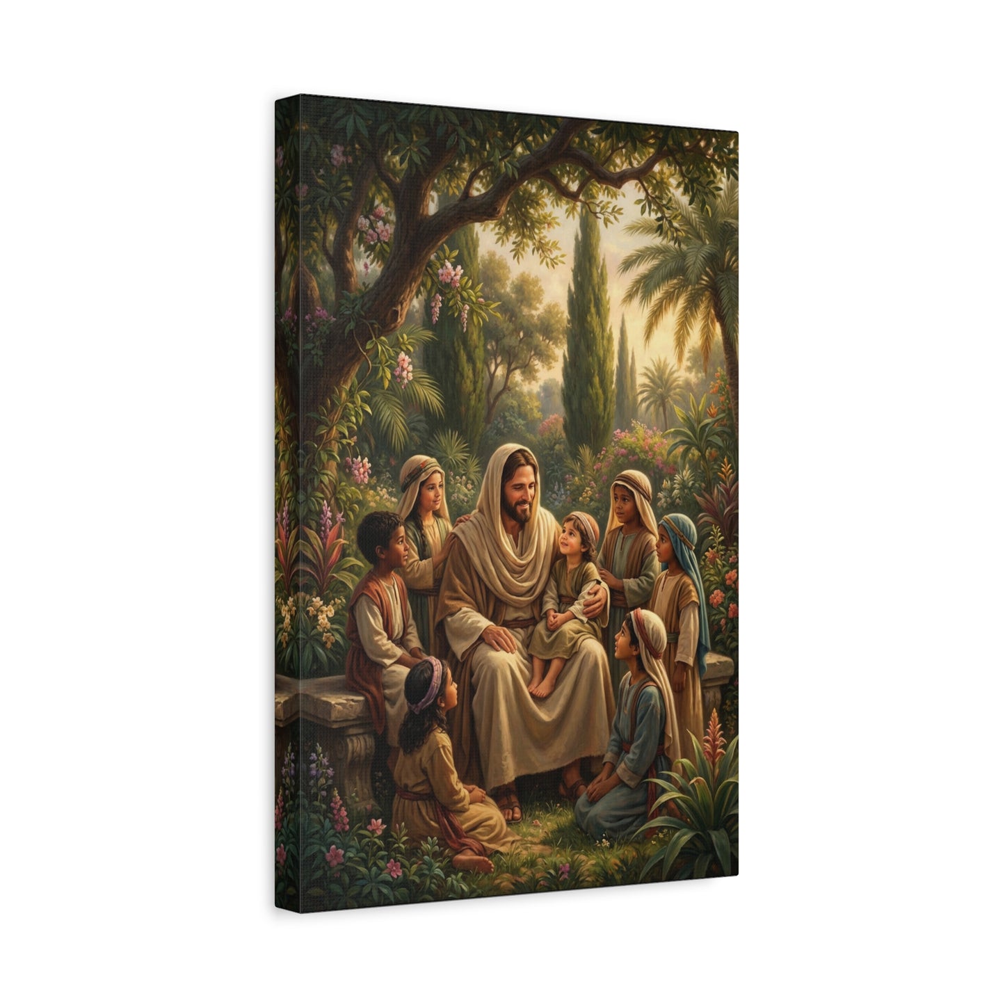 Jesus Christ With Children Canvas Wall Art - Biblical Garden Scene, Christian Home Decor - Traditional Religious Print, Living Room Wall Decor, Bedroom Home Decoration - Modern Farmhouse Style