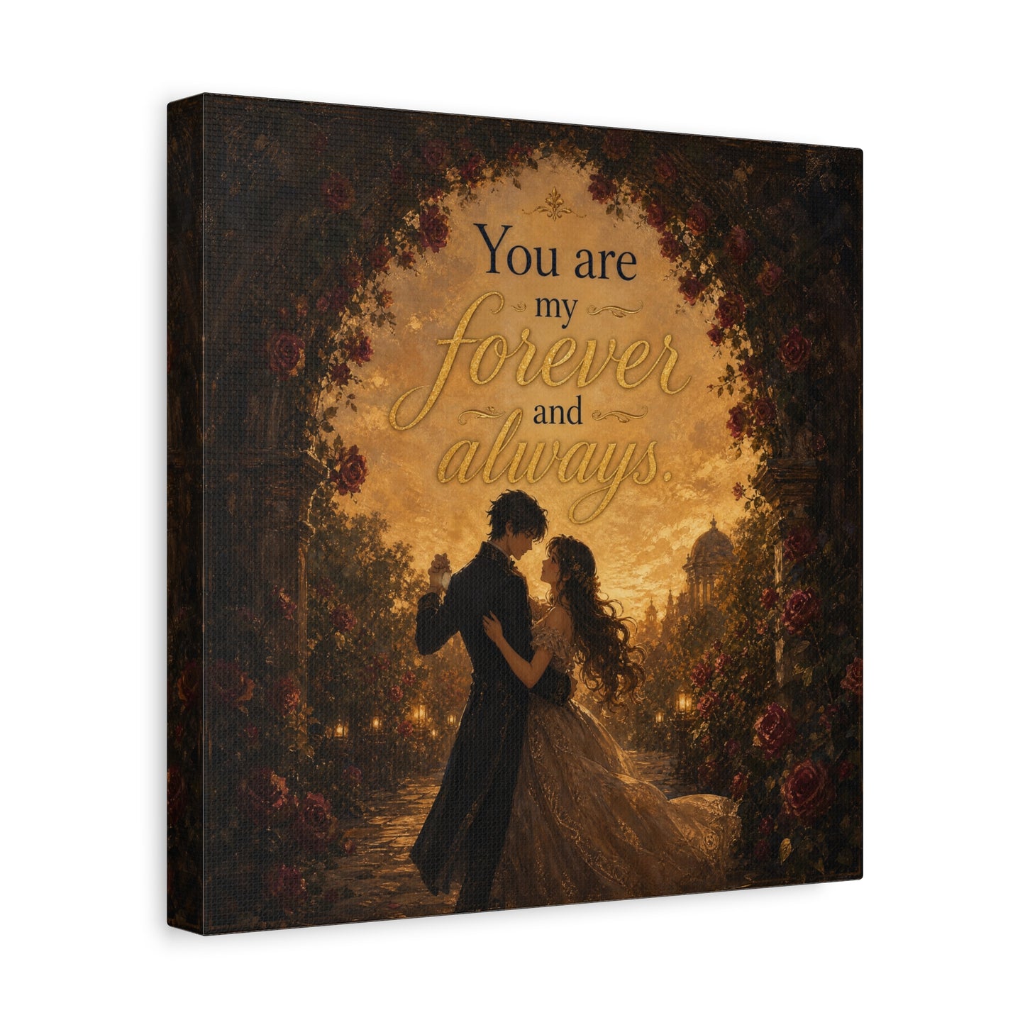 "You Are My Forever And Always." Romantic Couple Canvas Wall Art - Vintage Rose Arch Sunset Quote Print - Bedroom Home Decoration - Living Room Wall Decor - Bedroom Home Decoration - Ready to Hang
