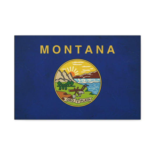 "Montana" State Flag Canvas Wall Art - Oro Y Plata Vintage Flag Print, Blue Western Decor - Rustic Americana Style - Living Room Wall Decor, Office Art - Bedroom Home Decoration - Ready to Hang