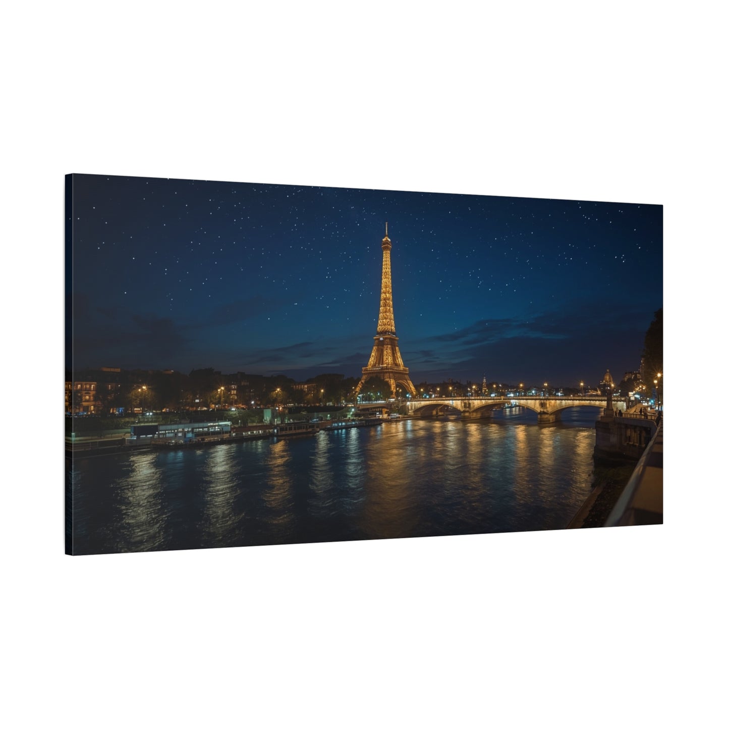 Eiffel Tower Canvas Wall Art Paris Night Art Print - Starry Seine Cityscape, Matte Finish Cotton Canvas - Contemporary Living Room Wall Decor, Bedroom Home Decoration - Bedroom Home Decoration