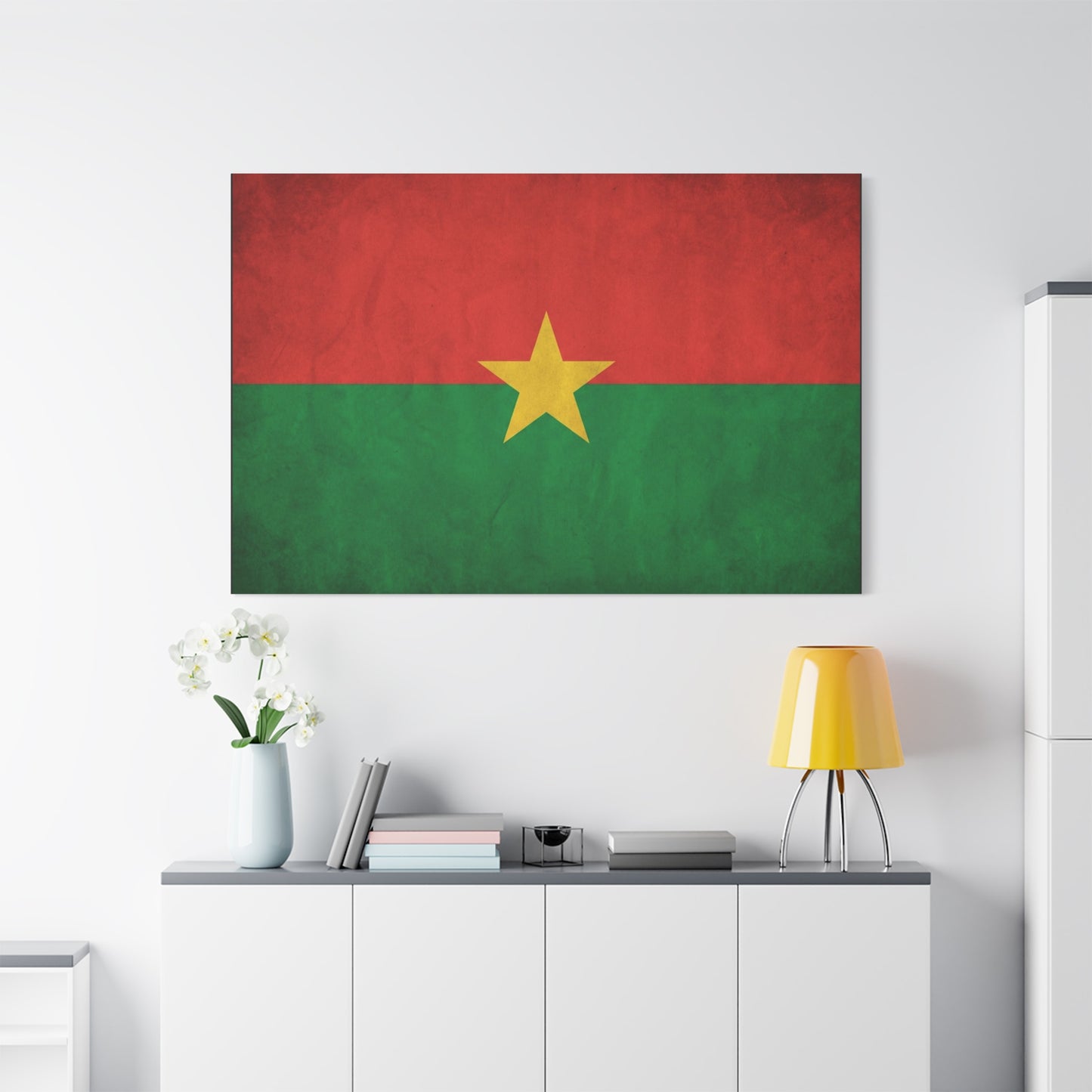 Burkina Faso Flag Canvas Wall Art - Vintage National Pride Decor, Red Green Gold Star Print - Cultural Heritage Style - Living Room Decoration, Office Accent - Living Room Wall Decor - Ready to Hang