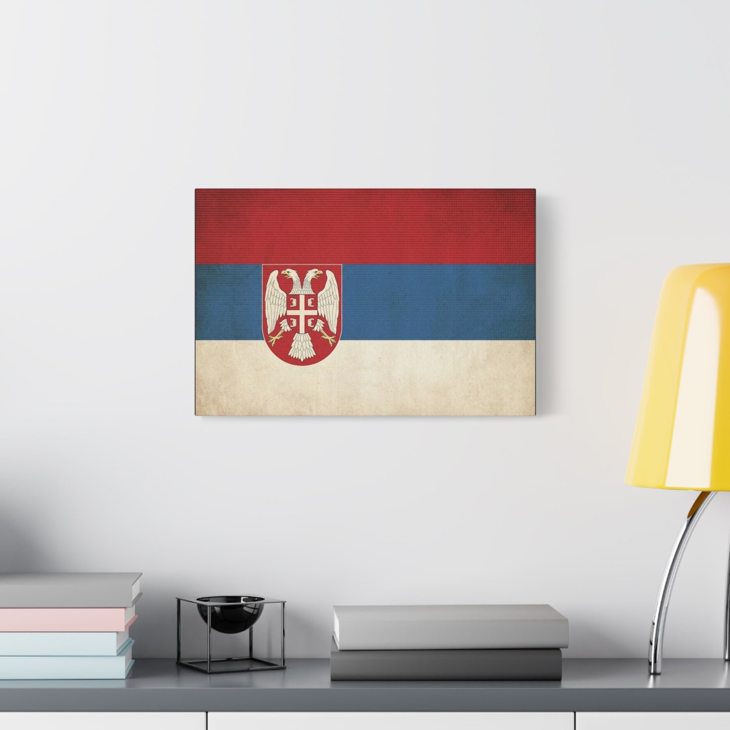 Serbian Flag Canvas Wall Art - Vintage Serbia Coat Of Arms Print, Patriotic Tricolor Decor - Rustic National Heritage Style - Living Room Wall Decor - Bedroom Home Decoration - Bedroom Home Decoration