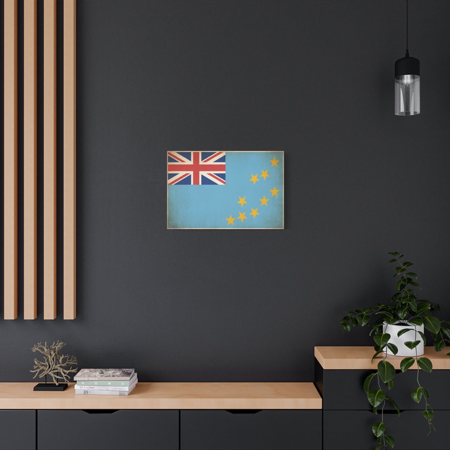 Tuvalu Flag Canvas Wall Art - Vintage National Flag Print, Blue Red Gold Patriotic Decor - Distressed Country Pride Style - Living Room Home Decoration - Living Room Wall Decor - Cozy Reading Nook Art