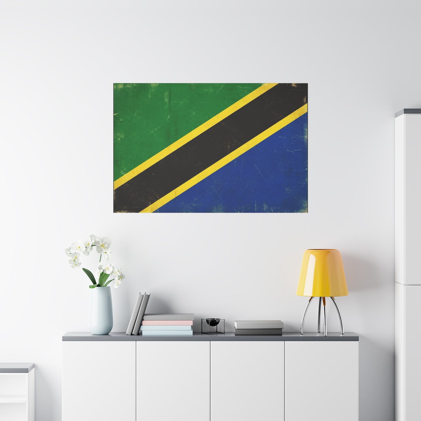 Tanzania Flag Canvas Wall Art - Vintage National Flag Print, Patriotic Blue Green Black Gold Design - Distressed Country Decor - Living Room Home Decoration, Office Accent - Living Room Wall Decor