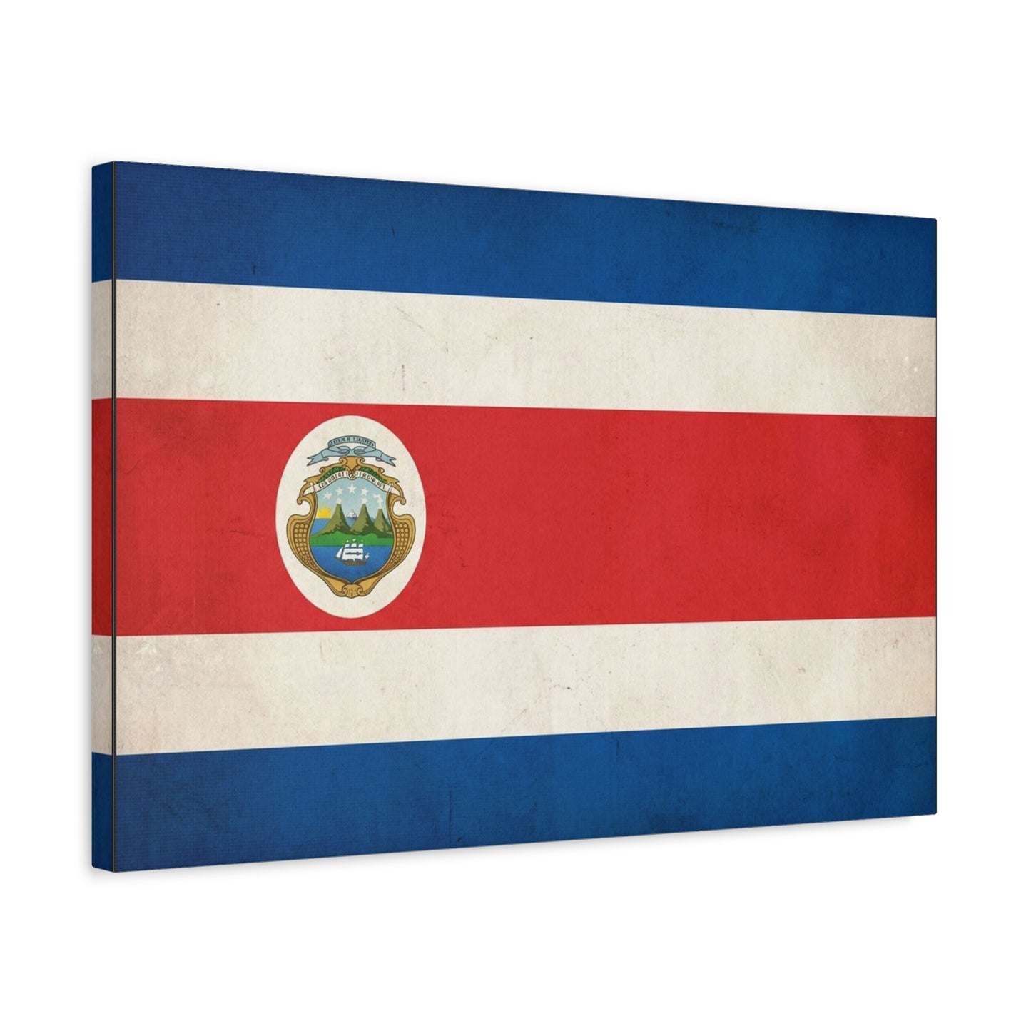 Costa Rica Flag Canvas Wall Art - Vintage National Banner With Coat Of Arms - Patriotic Red White Blue Print - Cultural Heritage Decor For Living Room, Office, Dorm Wall Display - Ready to Hang