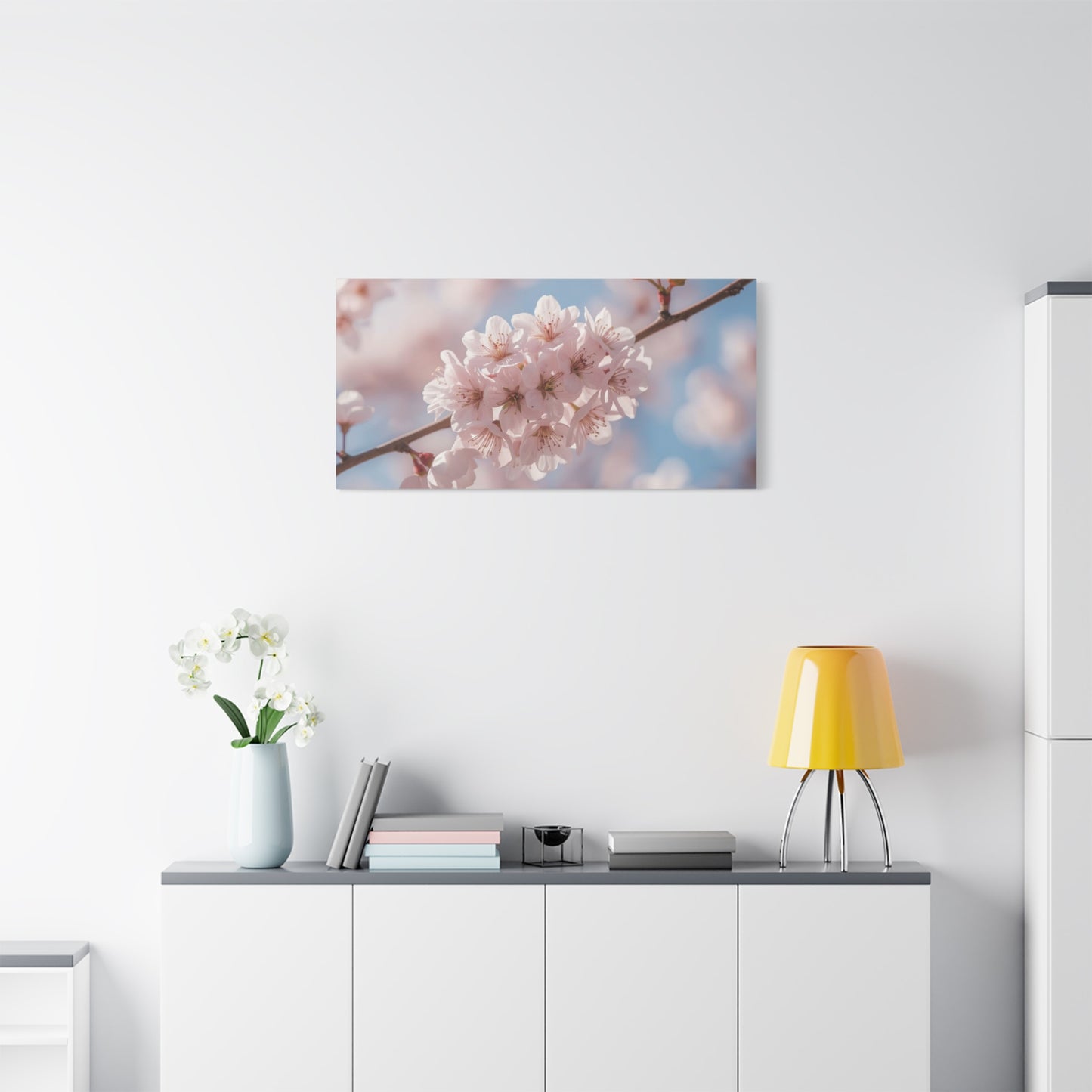 Cherry Blossom Canvas Wall Art - Soft Pink Sakura Flower Branch Art Print - Serene Floral Home Decor - Cotton Canvas Wall Hanging - Bedroom Living Room Decoration, Spa Style Accent