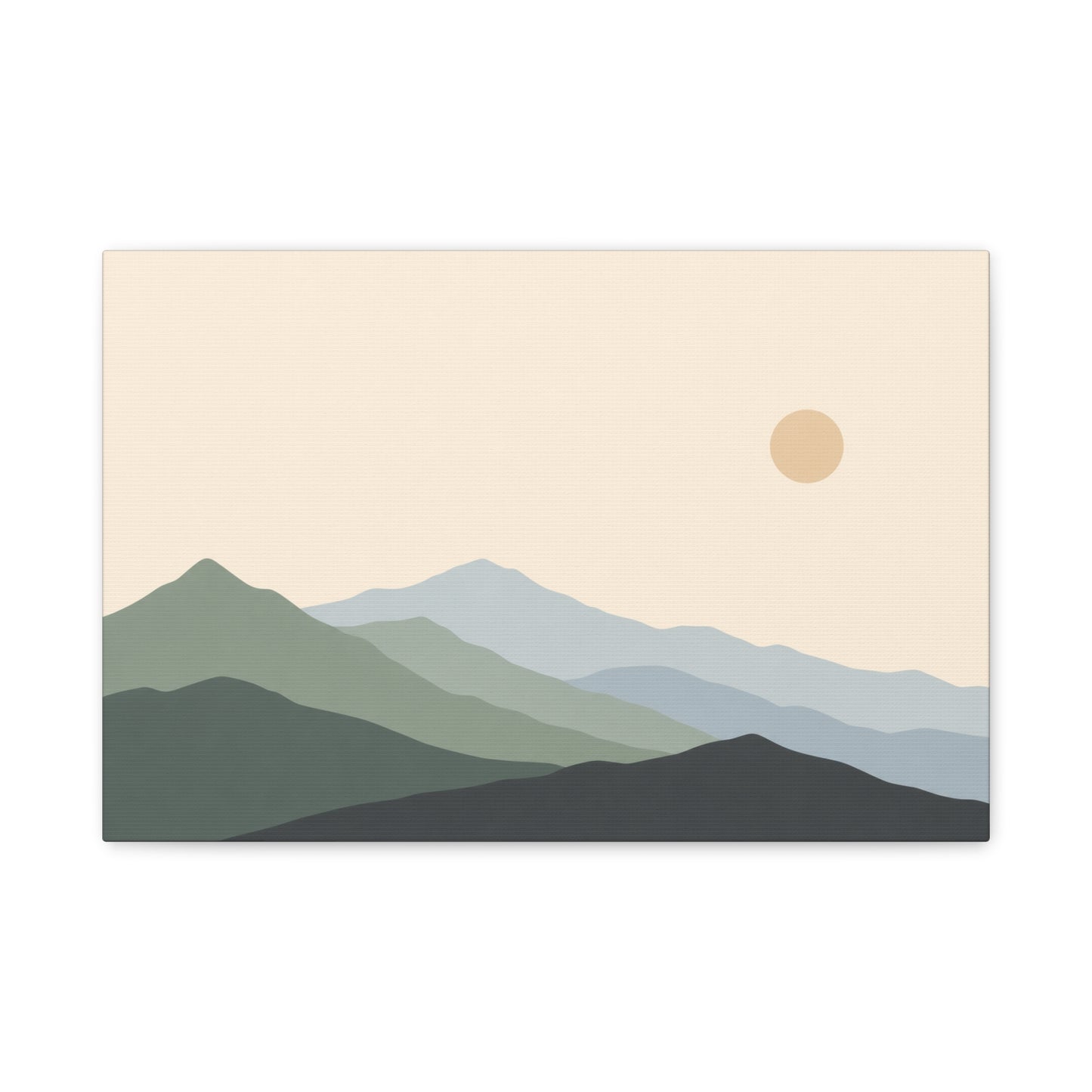 Minimalist Mountain Landscape Canvas Wall Art - Layered Blue Green Hills, Soft Sun - Contemporary Nature Print, Living Room Wall Decor, Bedroom Home Decoration, Office Art - Bedroom Home Decoration