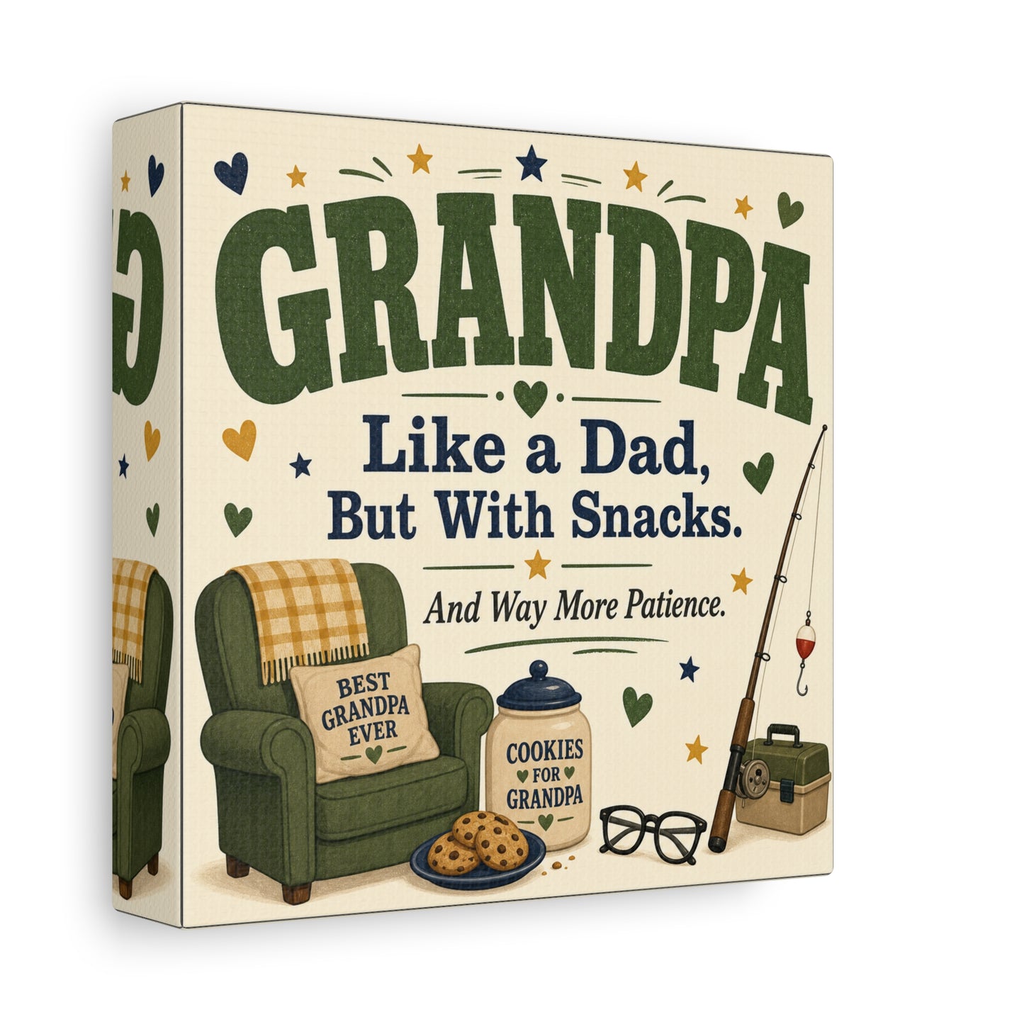 "Grandpa Like A Dad, But With Snacks. And Way More Patience." Canvas Wall Art - Rustic Typography Grandpa Quote Print, Farmhouse Living Room Decor - Office Wall Art - Bedroom Home Decoration