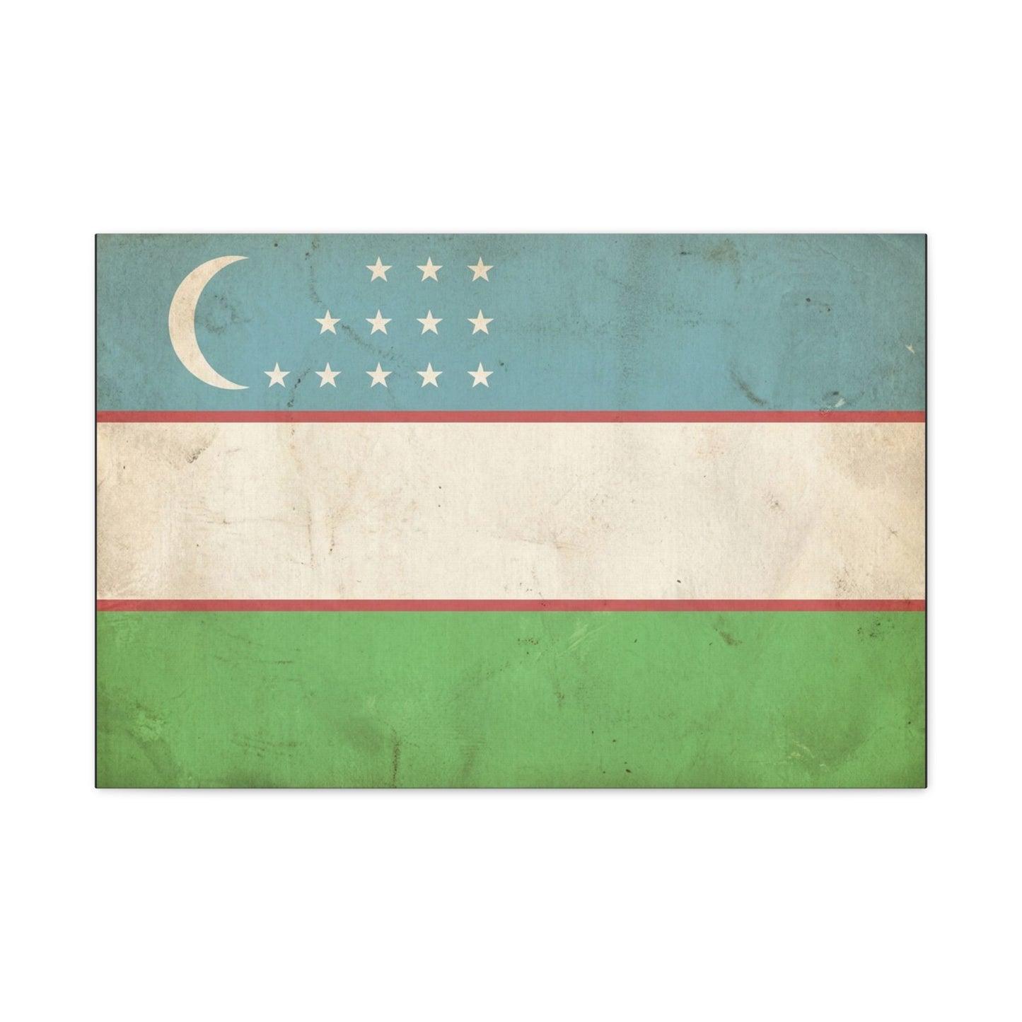 Uzbekistan Flag Canvas Wall Art - Vintage Uzbek Flag Print, Distressed Patriotic Decor - Cotton Canvas Look - Traditional Style - Living Room Wall Decor - Bedroom Home Decoration - Ready to Hang