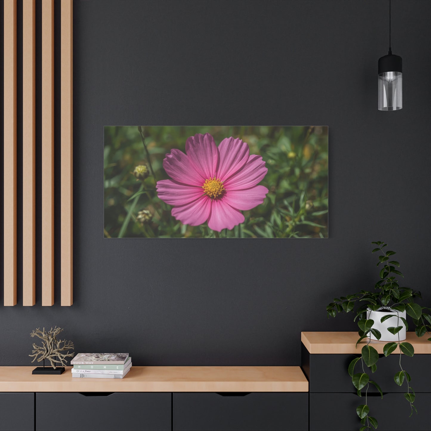 Pink Cosmos Flower Canvas Wall Art - Floral Nature Art Print, Soft Botanical Bloom - Matte Cotton Canvas - Bedroom Wall Decor, Bathroom Home Decoration, Spa Style - Bedroom Home Decoration