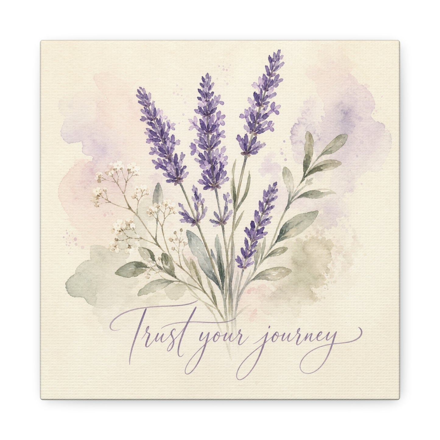 "Trust Your Journey" Lavender Canvas Wall Art - Watercolor Botanical Floral Decor - Soft Purple Sage Green Bouquet, Inspirational Bedroom Wall Decor, Farmhouse Office Home Decoration - Ready to Hang