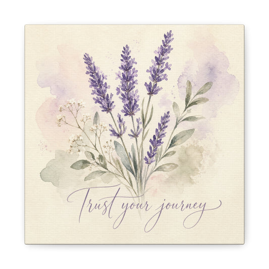 "Trust Your Journey" Lavender Canvas Wall Art - Watercolor Botanical Floral Decor - Soft Purple Sage Green Bouquet, Inspirational Bedroom Wall Decor, Farmhouse Office Home Decoration - Ready to Hang