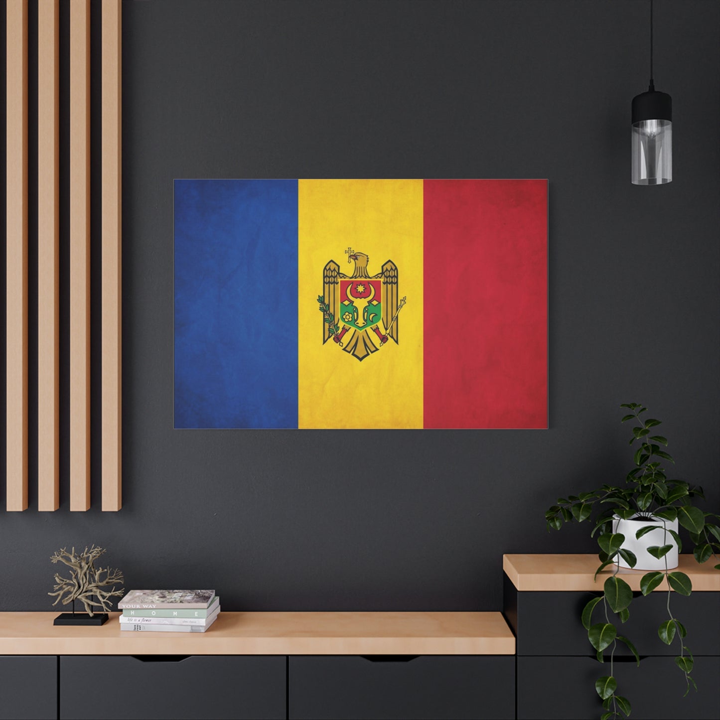 Moldova Flag Canvas Wall Art - Blue Yellow Red Tricolor With Coat Of Arms - Patriotic Heritage Print - Traditional Style - Living Room Wall Decor - Bedroom Home Decoration - Bedroom Home Decoration