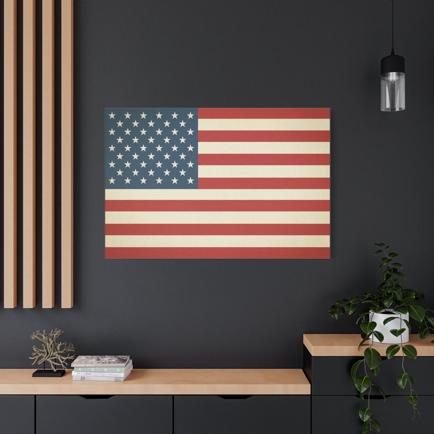 Vintage American Flag Canvas Wall Art - Patriotic USA Stars And Stripes Print, Rustic Americana Decor - Matte Cotton Artwork - Living Room Wall Decor - Bedroom Home Decoration - Modern Farmhouse Style