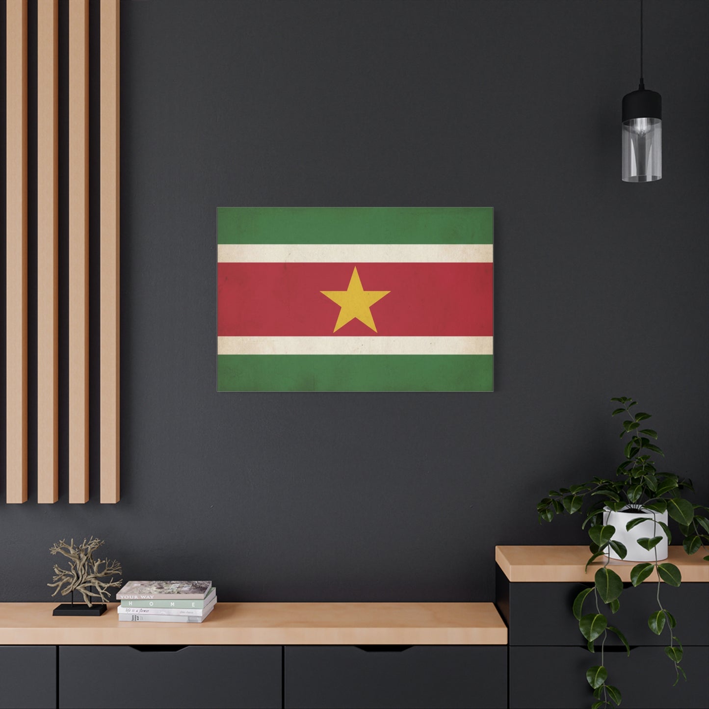 Suriname Flag Canvas Wall Art - Vintage Country Pride Decor, Retro National Banner Print - Green Red White Gold Star Design - Living Room Wall Decor - Bedroom Home Decoration - Bedroom Home Decoration