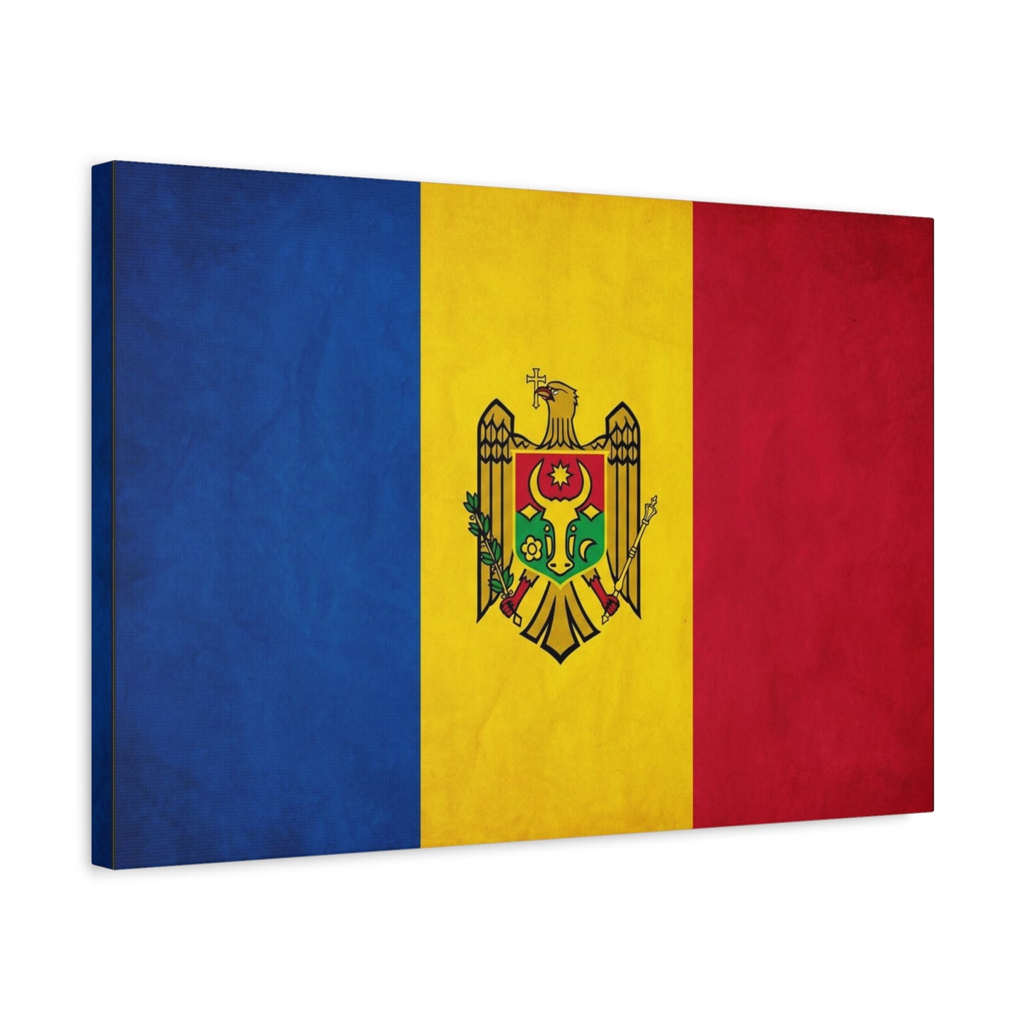 Moldova Flag Canvas Wall Art - Blue Yellow Red Tricolor With Coat Of Arms - Patriotic Heritage Print - Traditional Style - Living Room Wall Decor - Bedroom Home Decoration - Bedroom Home Decoration