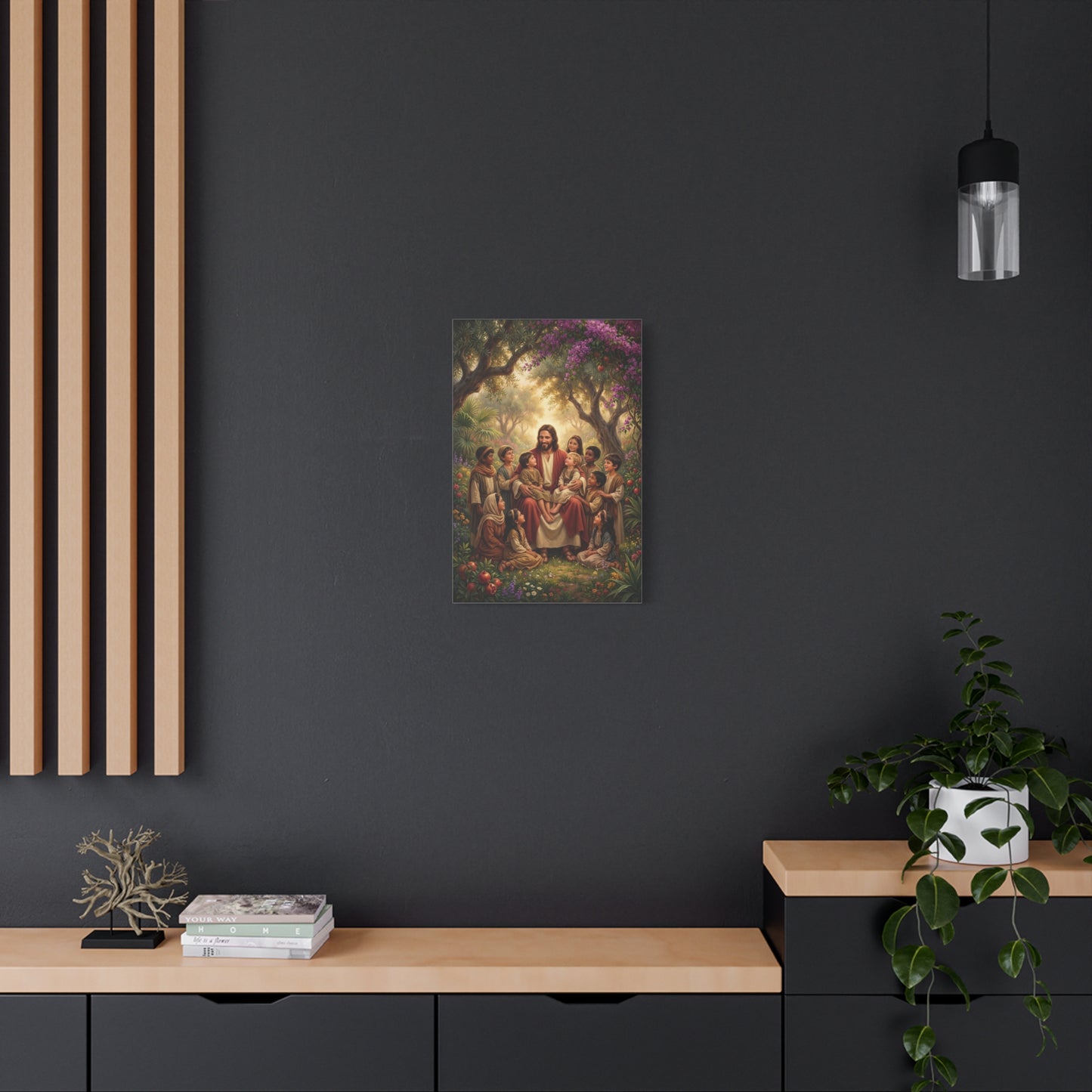 Jesus Christ With Children Canvas Wall Art - Garden Blessing Religious Print, Traditional Matte Canvas, Living Room Wall Decor, Bedroom Home Decoration - Ready to Hang - Bedroom Home Decoration