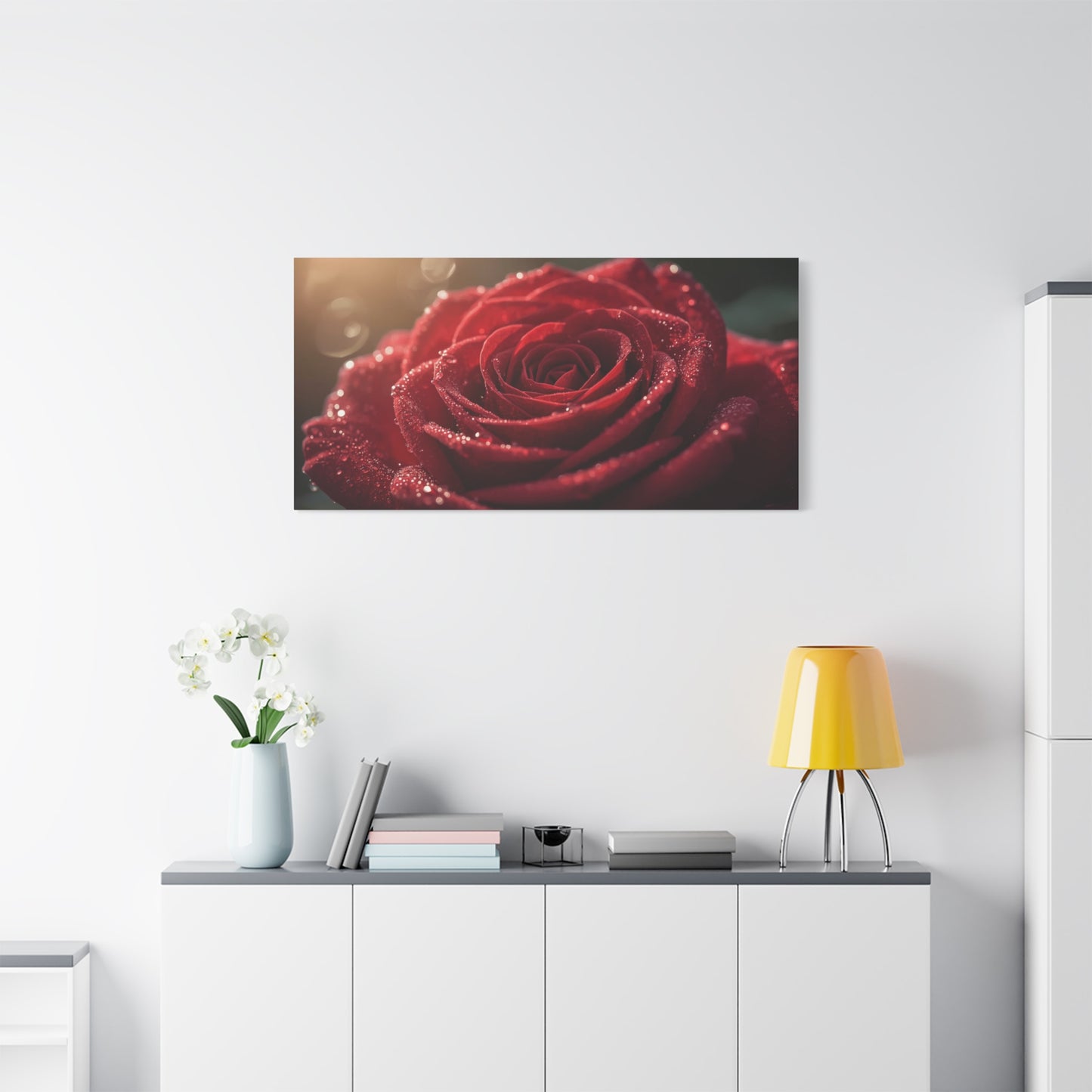 Red Rose Canvas Wall Art - Dew Kissed Floral Macro Art Print, Romantic Botanical Home Decor, Matte Finish Canvas, Bedroom Wall Accent, Living Room Decoration - Bedroom Home Decoration