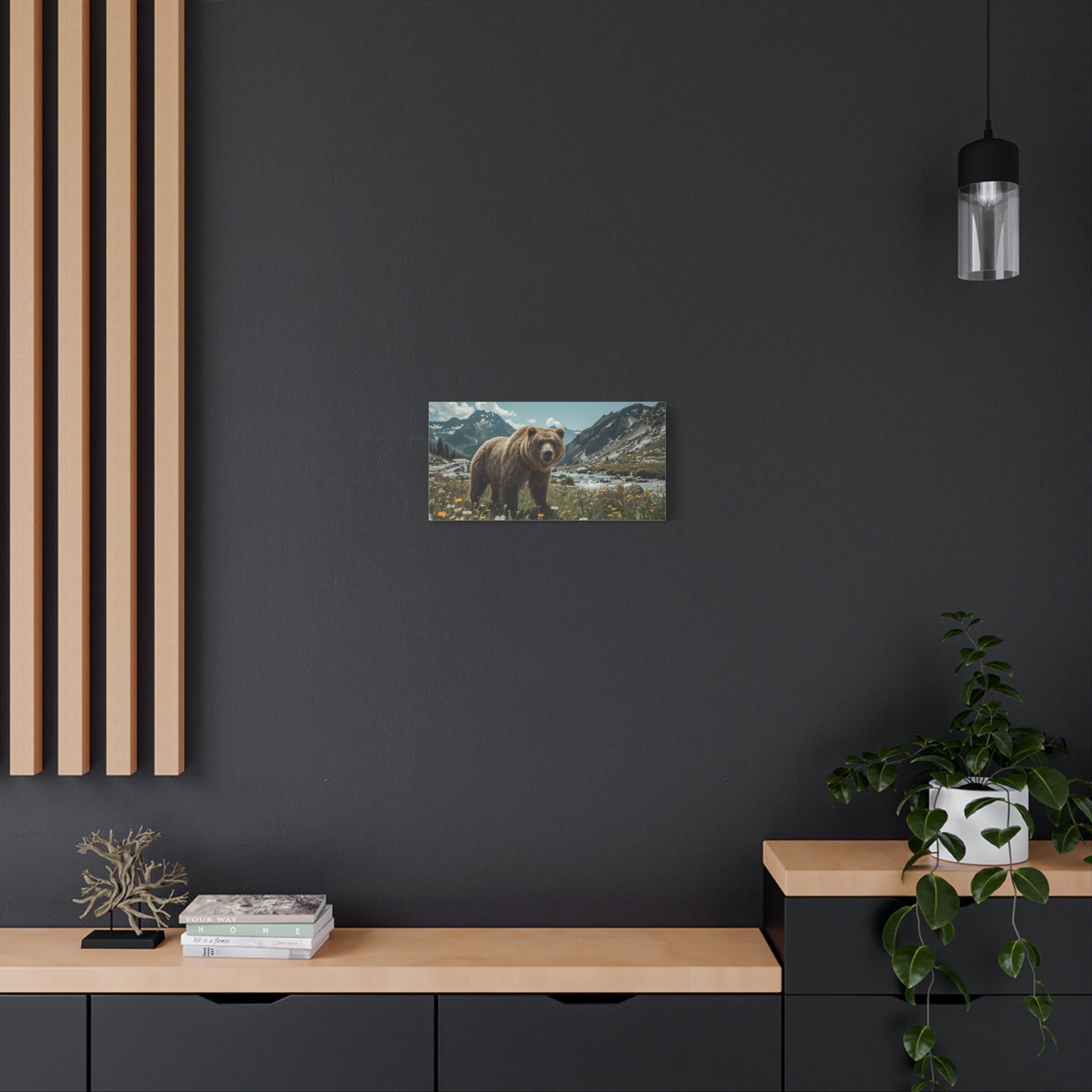 Grizzly Bear Canvas Wall Art - Alpine Mountain Meadow Wildlife Art Print - Rustic Nature Decor, Cotton Canvas - Living Room Wall Decor, Lodge Bedroom Home Decoration - Bedroom Home Decoration