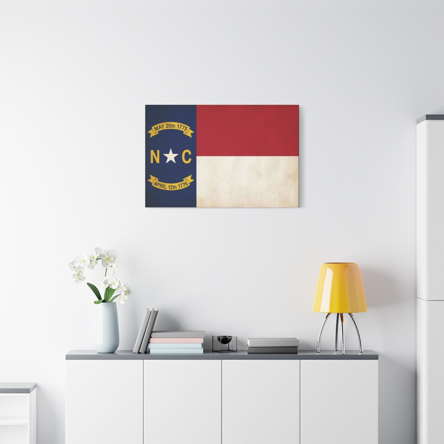 North Carolina State Flag Canvas Wall Art - "May 20th 1775" "April 12th 1776" Vintage Patriotic Print - Rustic Americana Decor - Living Room Home Decoration, Office Wall Accent - Ready to Hang