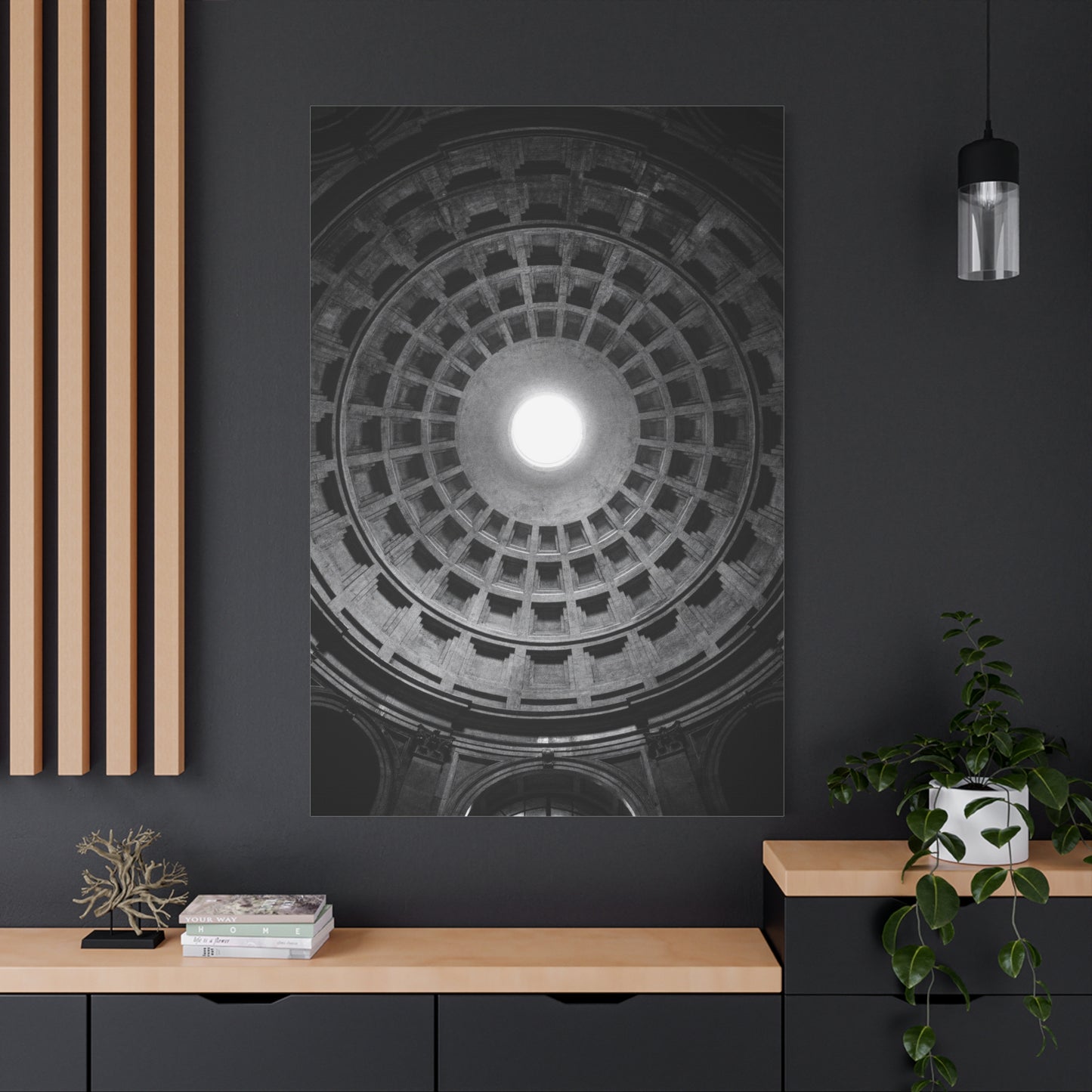 Pantheon Dome Canvas Wall Decor - Black And White Architectural Oculus Art Print - Modern Monochrome Cotton Print - Contemporary Living Room Accent, Bedroom Decoration, Office Interior