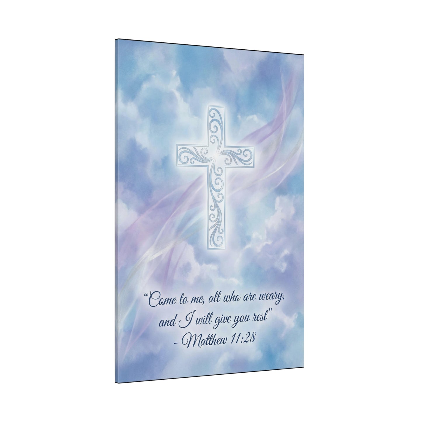 "Come To Me, All Who Are Weary, And I Will Give You Rest" Cross Canvas Wall Art - Matthew 11:28 Scripture Decor, Traditional Christian Wall Hanging, Serene Bedroom Living Room Accent - Ready to Hang