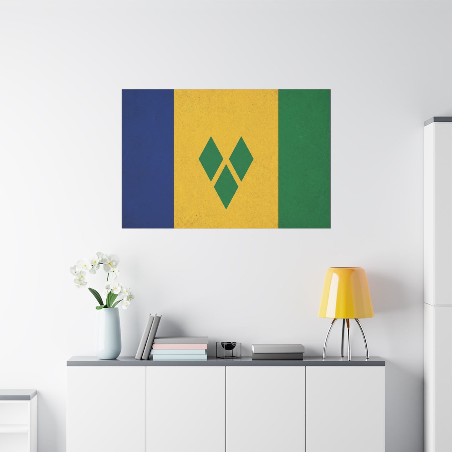 Saint Vincent Flag Canvas Wall Art - Blue Yellow Green Caribbean Flag Print - Vintage Textured Island Pride Decor - Living Room Wall Decor, Bedroom Home Decoration - Bedroom Home Decoration