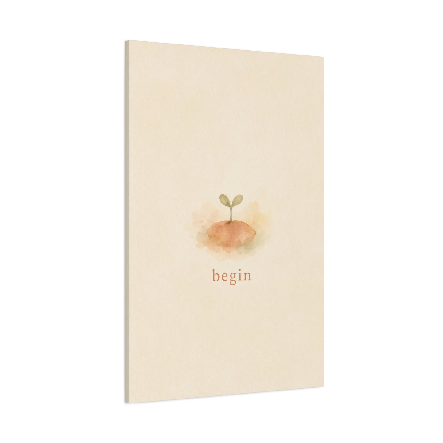 "Begin" Minimalist Sprout Canvas Wall Art - Inspirational Typography Print, Soft Beige Botanical Watercolor - Contemporary Neutral Decor For Bedroom, Nursery, Home Office, Meditation Space