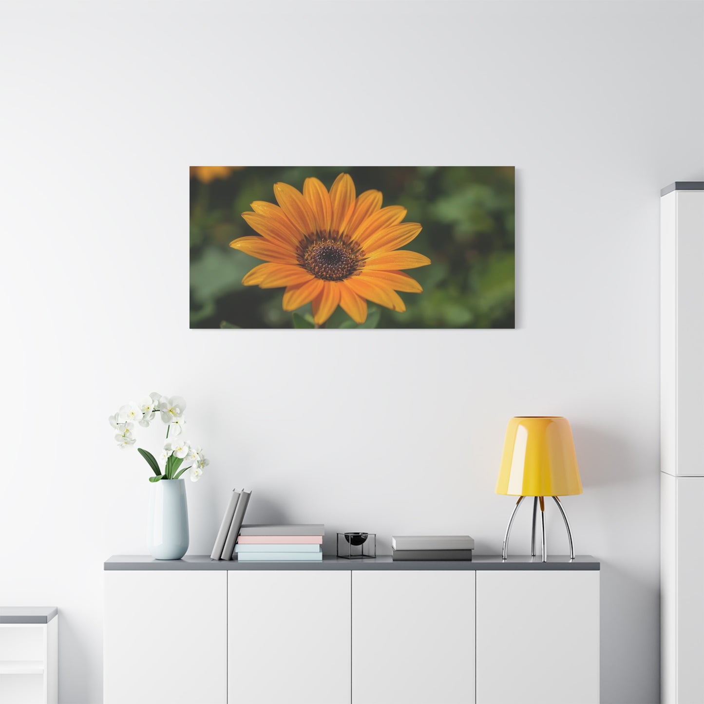 Orange Daisy Flower Canvas Wall Art - Botanical Floral Close Up Art Print, Nature Home Decor - Matte Cotton Canvas, Contemporary Style - Living Room Wall Decor Bedroom Accent - Cozy Reading Nook Art
