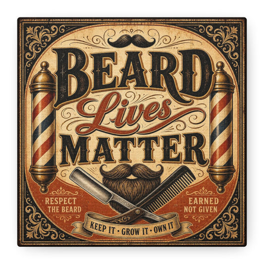 "Beard Lives Matter" Canvas Wall Art - Vintage Barber Pole, Mustache, Razor, Comb Typography Print - Rustic Barbershop Style - Workspace Decor, Salon Accent, Lobby Display - Office Wall Art