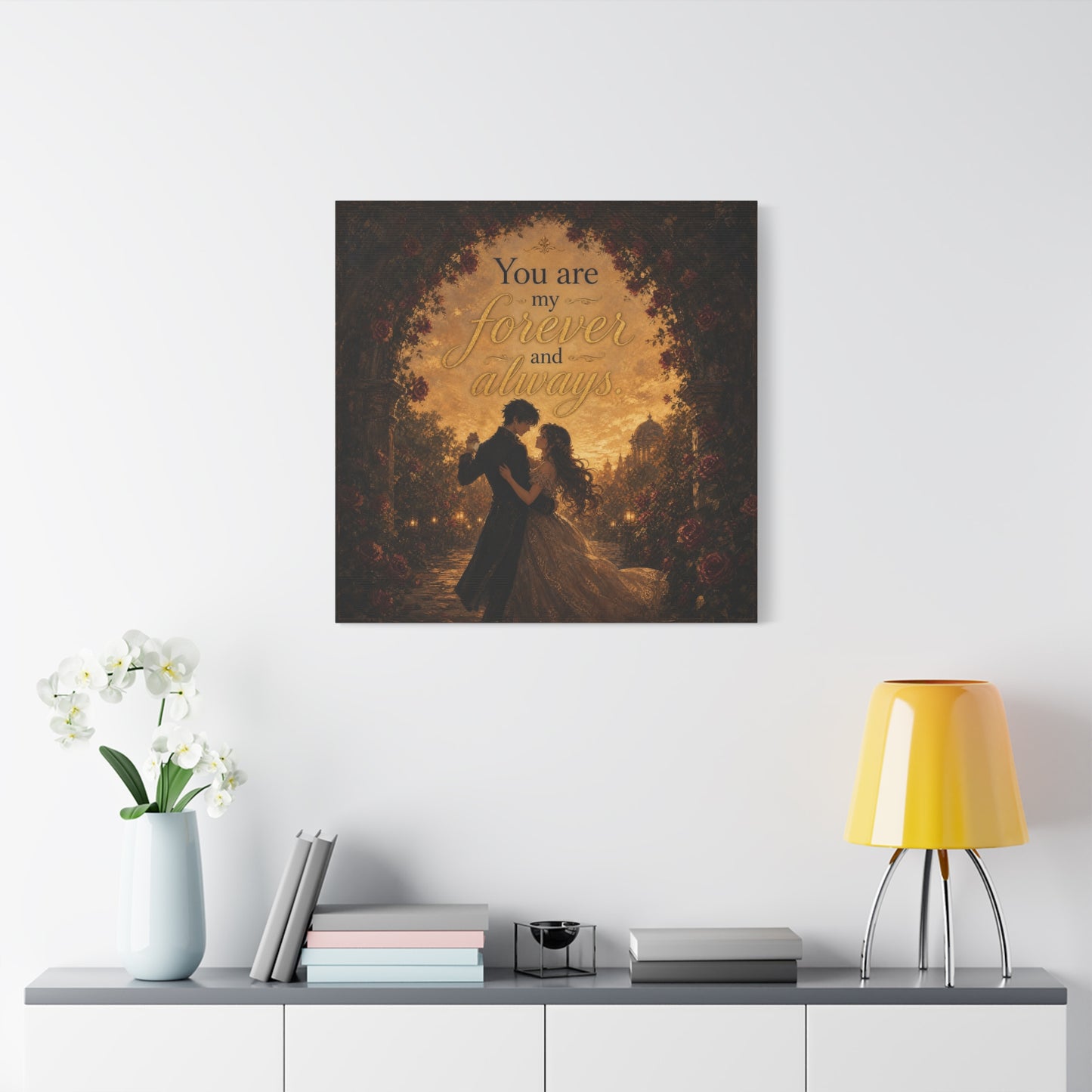 "You Are My Forever And Always." Romantic Couple Canvas Wall Art - Vintage Rose Arch Sunset Quote Print - Bedroom Home Decoration - Living Room Wall Decor - Bedroom Home Decoration - Ready to Hang
