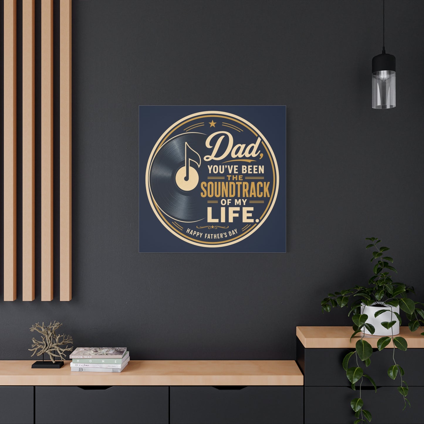 "Dad" - Vinyl Record Music Quote Print - Navy Gold Typography Style - Living Room Wall Decor - Ready to Hang