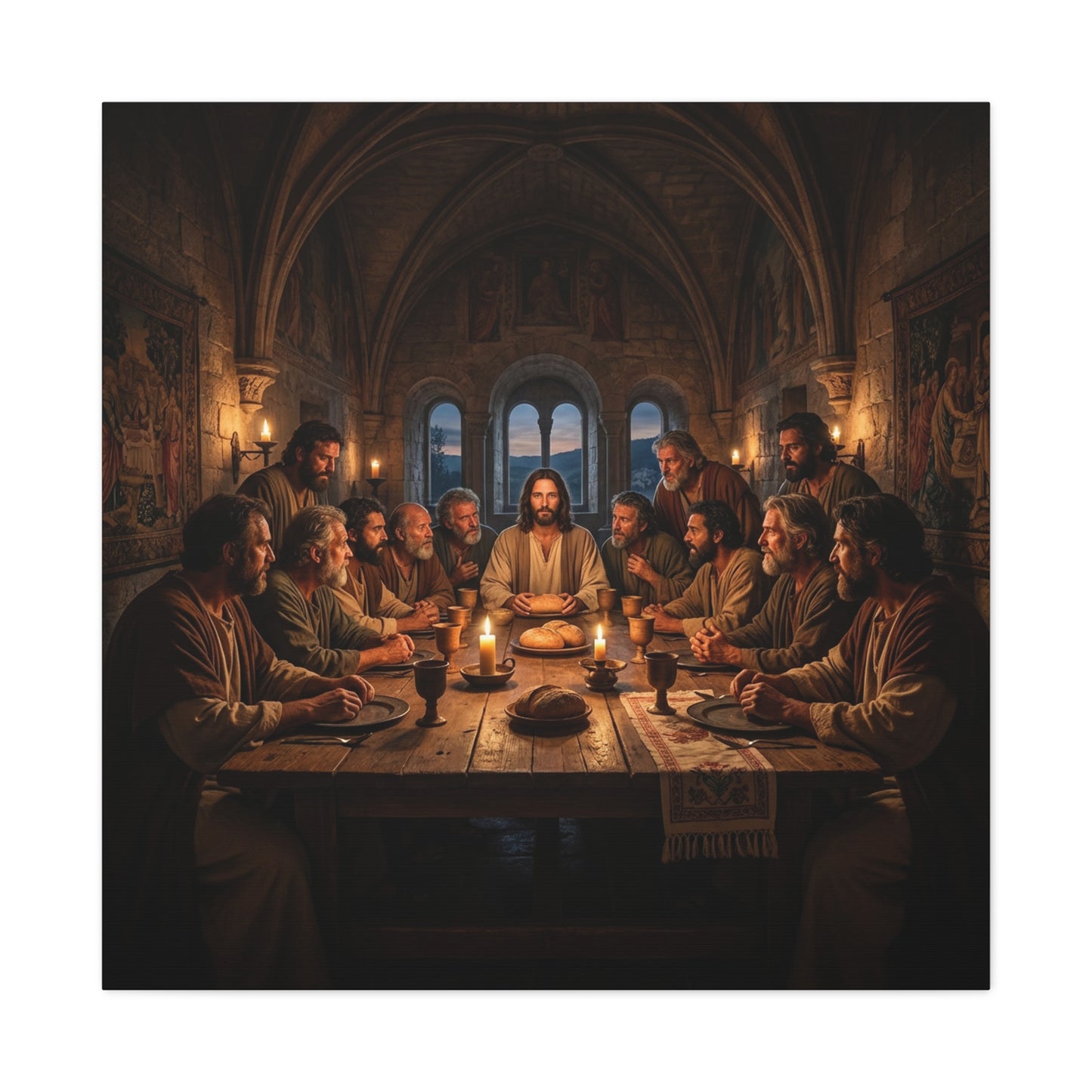 Jesus Christ Last Supper Canvas Wall Art - Apostles At Candlelit Table, Christian Wall Decor - Matte Cotton Print Religious Home Decoration - Traditional Living Room Office - Bedroom Home Decoration