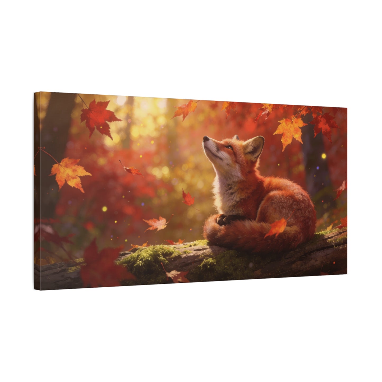Red Fox Canvas Wall Art - Autumn Forest Wildlife Animal Print, Warm Golden Light, Gallery Wrapped Stretched Canvas - Rustic Woodland Style, Living Room Wall Decor Bedroom Decoration - Ready to Hang