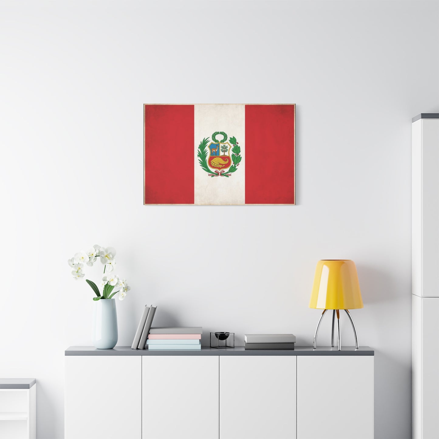 Peru Flag Canvas Wall Art - Vintage Peruvian Coat Of Arms Print, Red White Banner Decor - Traditional Patriotic Style - Living Room Home Decoration - Living Room Wall Decor - Bedroom Home Decoration