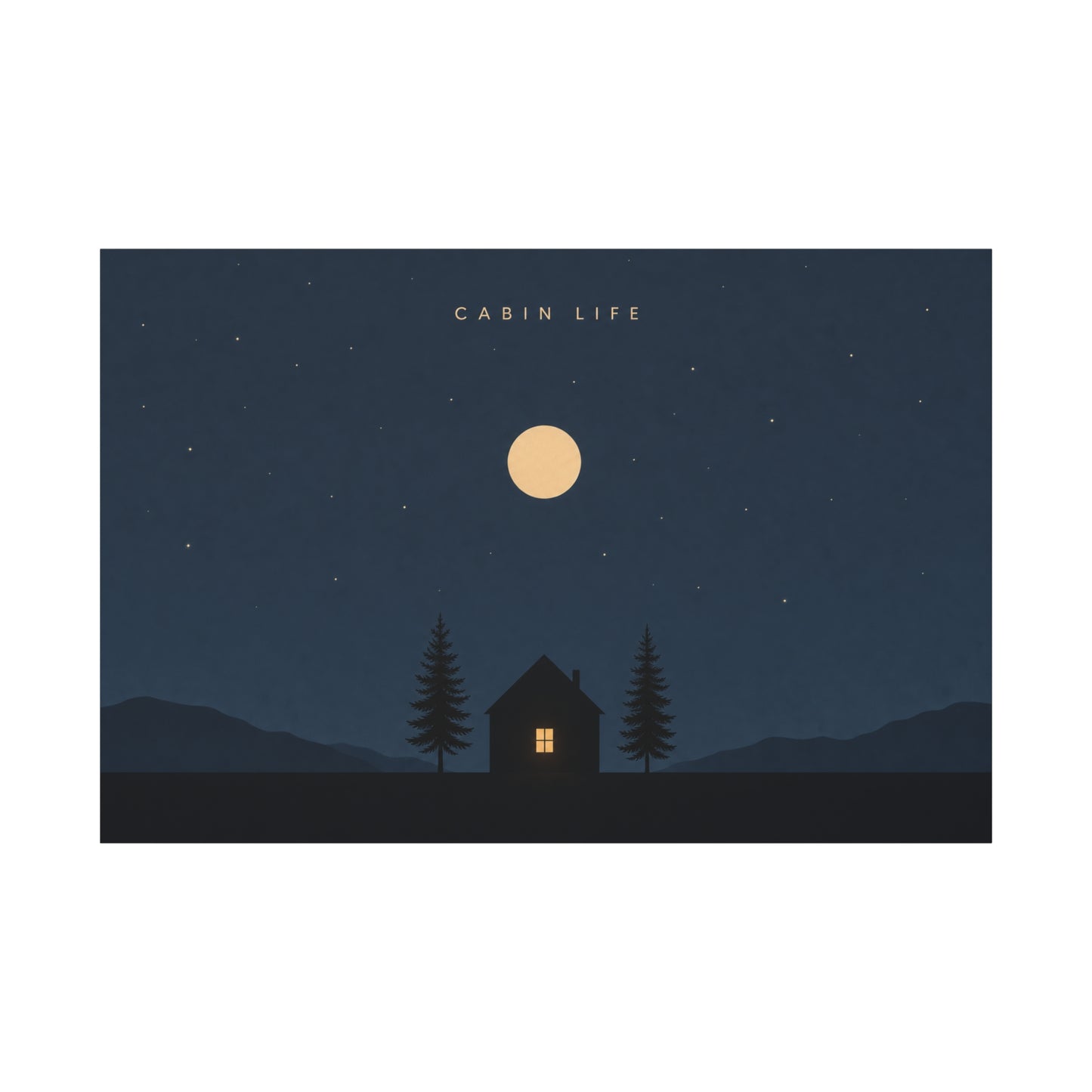 "Cabin Life" Moonlit Forest Canvas Wall Art - Minimalist Night Landscape Print - Rustic Lodge Decor, Bedroom Wall Accent, Living Room Decoration, Mountain Retreat Style - Bedroom Home Decoration