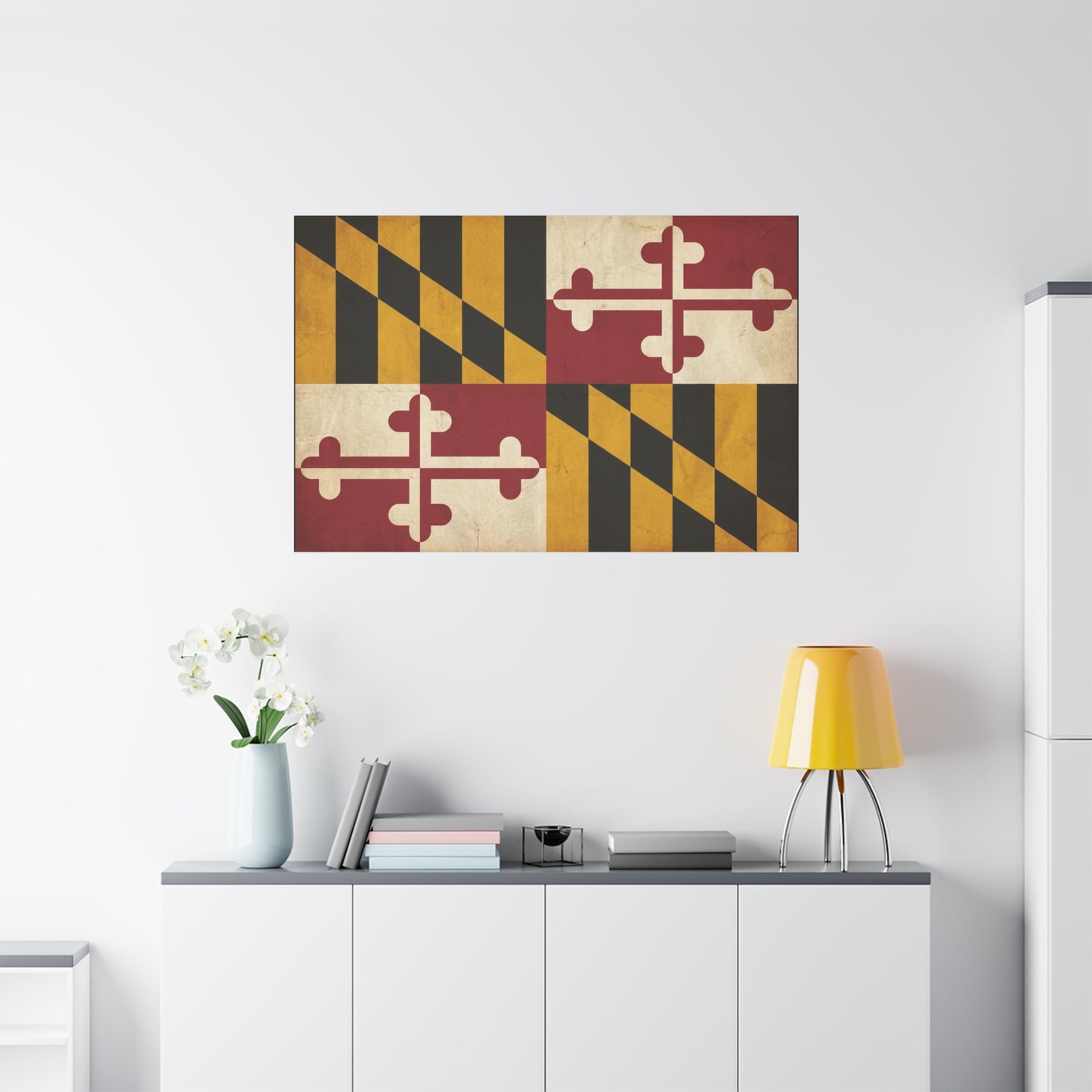 Maryland State Flag Canvas Wall Art - Vintage Red Gold Black Crest Design - Rustic Americana Decor - Living Room Wall Decor, Office Decoration - Bedroom Home Decoration - Modern Farmhouse Style