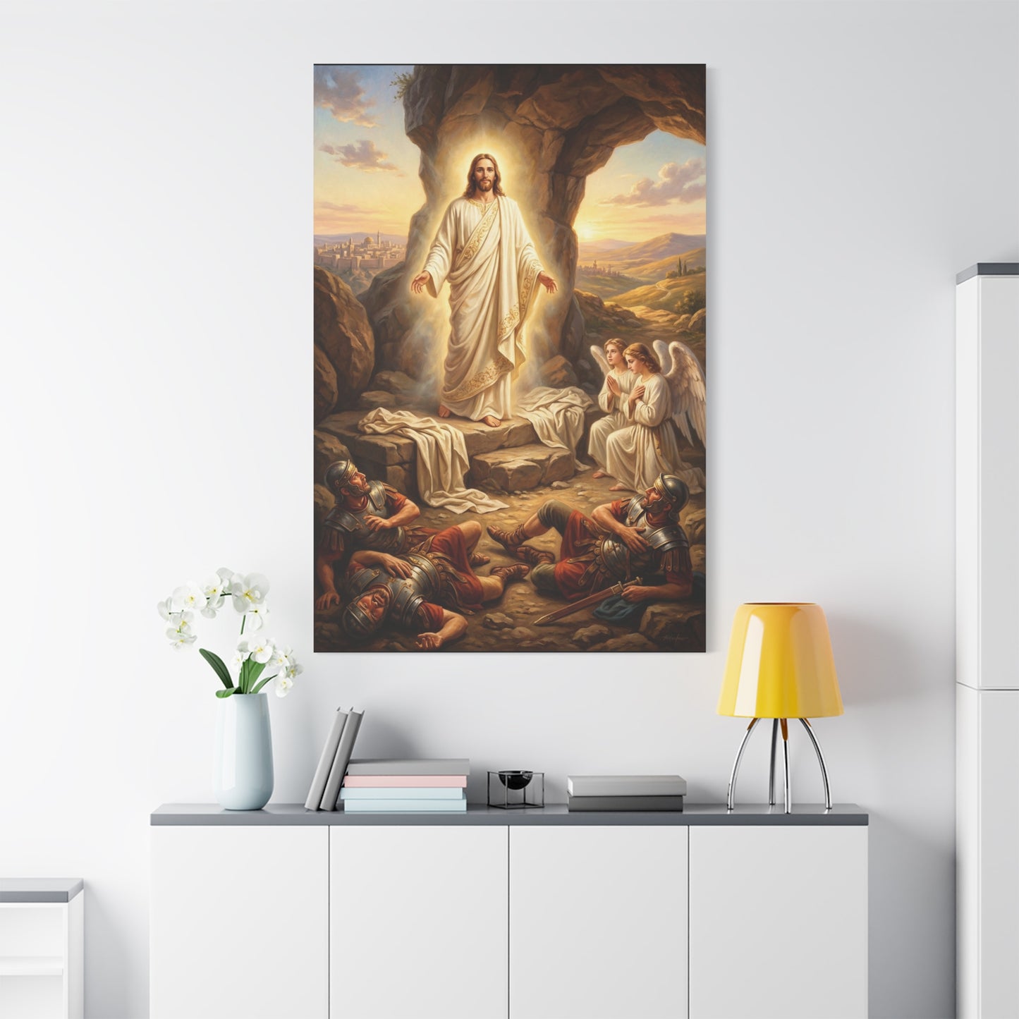 Jesus Christ Resurrection Canvas Wall Art - Empty Tomb, Angels, Roman Guards - Traditional Religious Print, Living Room Wall Decor, Bedroom Home Decoration - Bedroom Home Decoration - Ready to Hang