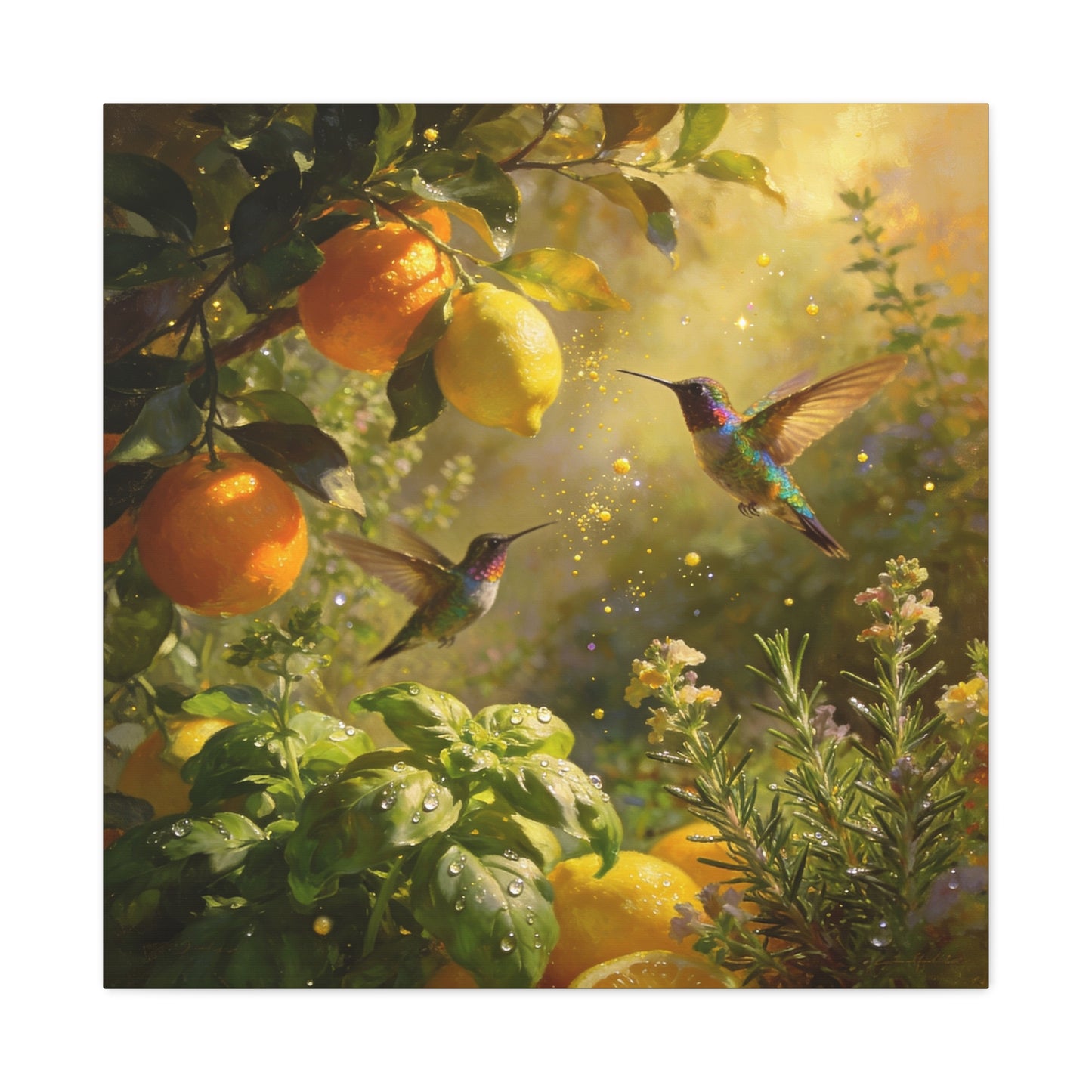 Hummingbird Citrus Canvas Wall Art - Lemon Orange Botanical Garden Print - Golden Light, Nature Home Decor, Living Room Wall Decor, Bedroom Home Decoration, Matte Finish Canvas - Cozy Reading Nook Art