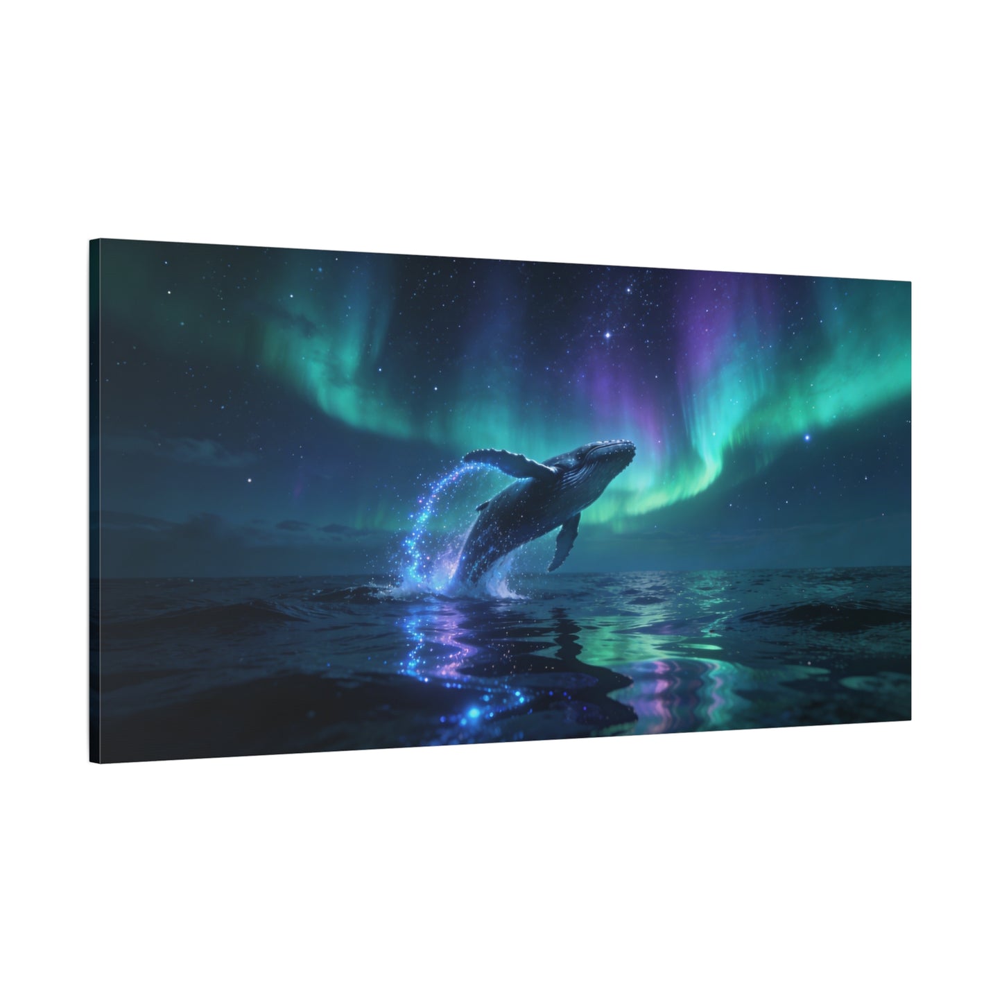 Humpback Whale Canvas Wall Art - Aurora Borealis Ocean Night Scene, Celestial Wildlife Canvas Print - Contemporary Fantasy Style - Living Room Wall Decor, Bedroom Home Accent - Bedroom Home Decoration