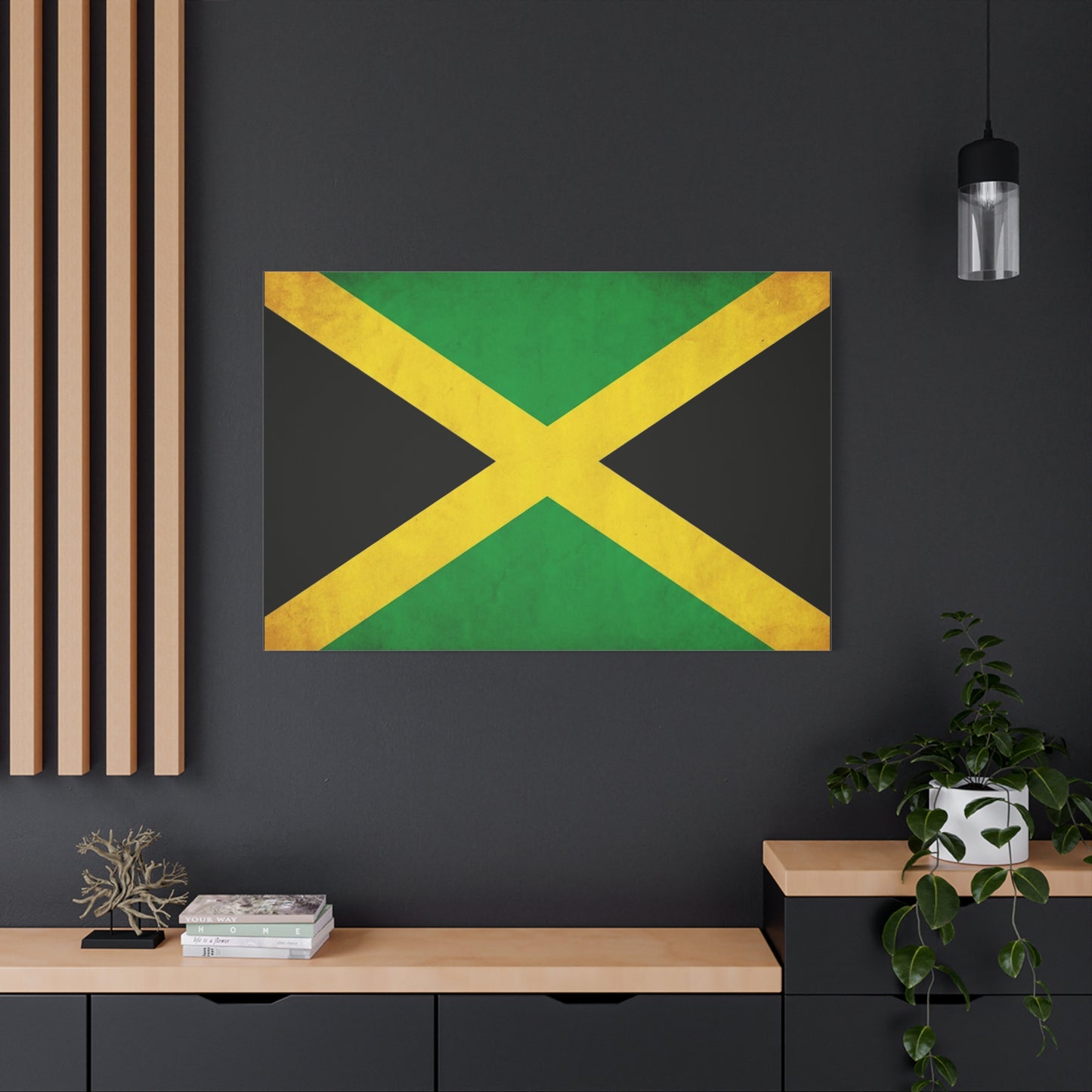 Jamaica Flag Canvas Wall Art - Vintage Jamaican National Flag Print, Green Gold Black Patriotic Decor - Matte Canvas Wall Hanging - Living Room Bedroom Office Decoration - Bedroom Home Decoration