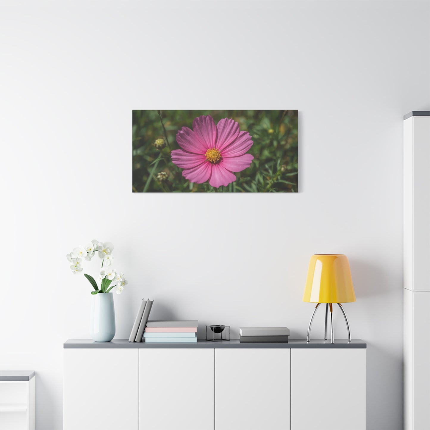 Pink Cosmos Flower Canvas Wall Art - Floral Nature Art Print, Soft Botanical Bloom - Matte Cotton Canvas - Bedroom Wall Decor, Bathroom Home Decoration, Spa Style - Bedroom Home Decoration