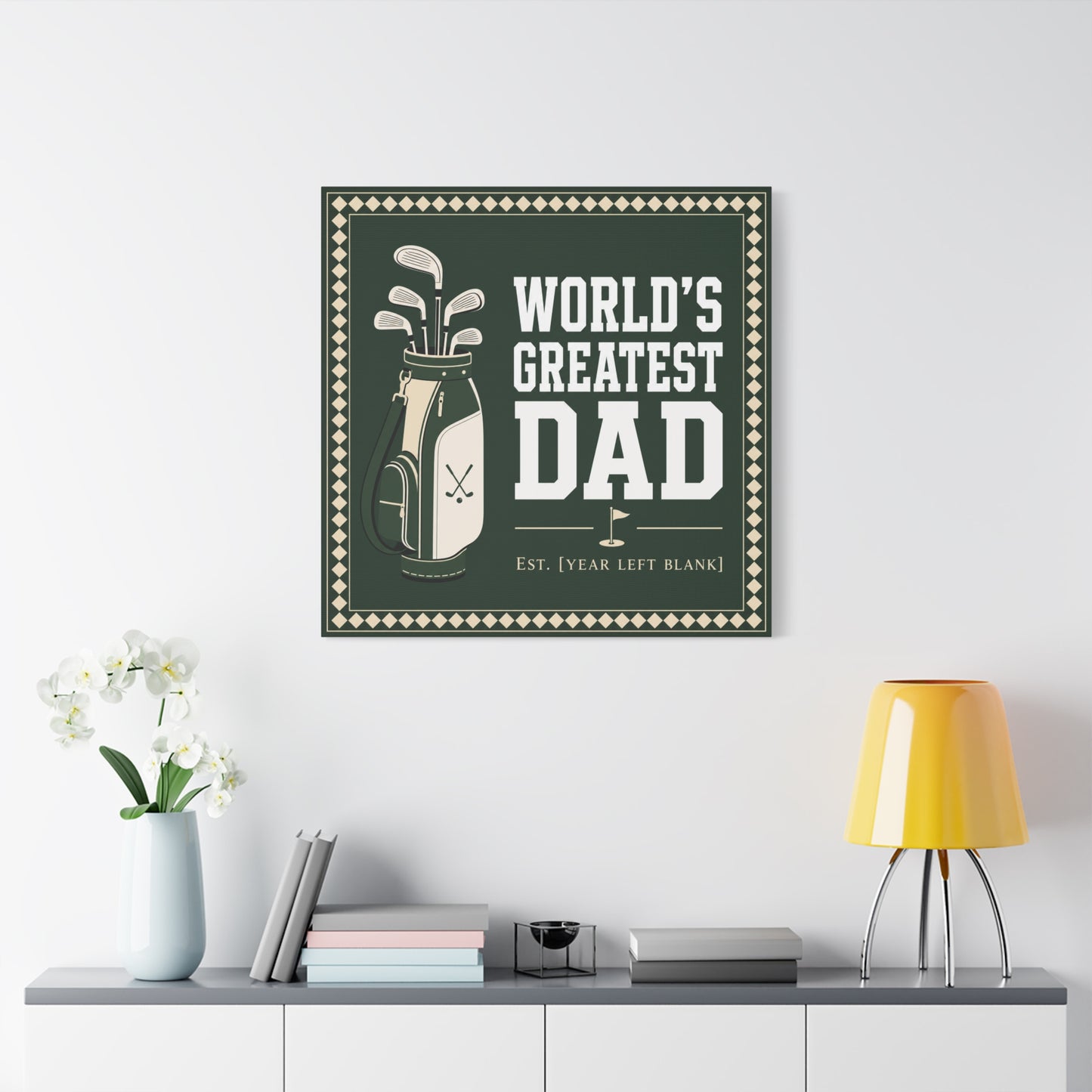 "World's Greatest Dad" Golf Canvas Wall Art - Personalized Father Quote Print, Green Vintage Sports Decor - Typography Illustration - Office Wall Decor - Ready to Hang - Bedroom Home Decoration
