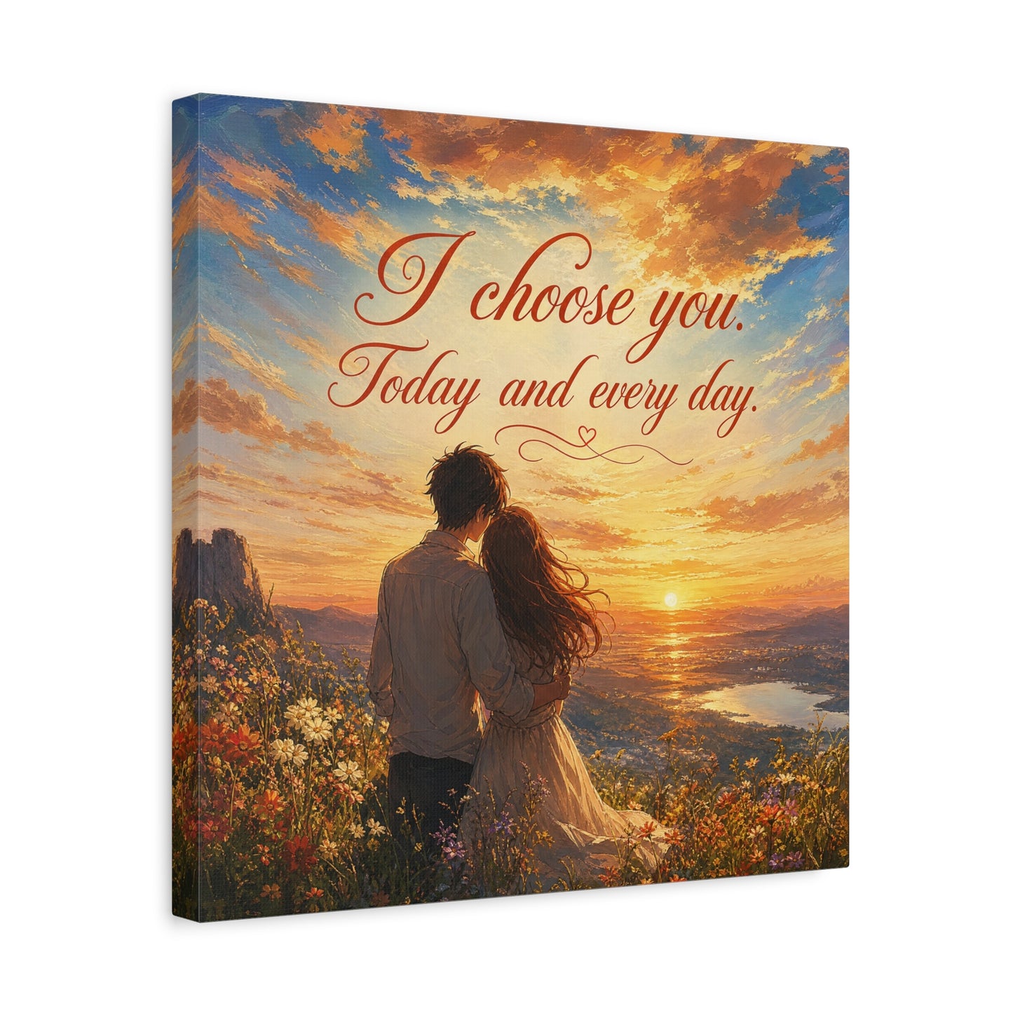 "I Choose You. Today And Every Day." Romantic Couple Canvas Wall Art - Sunset Love Quote Print, Golden Sky Landscape, Bedroom Wall Decor, Living Room Home Decoration - Ready to Hang - Ready to Hang