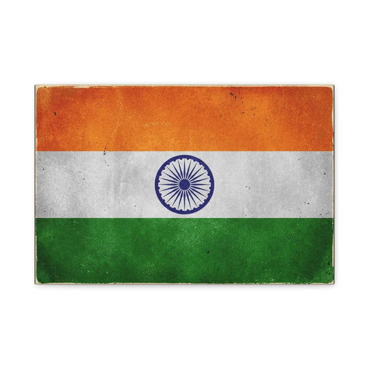 India Flag Canvas Wall Art - Vintage Tricolor Ashoka Chakra Print, Patriotic Textured Artwork - Distressed Saffron White Green Design - Living Room Decor, Office Wall Accent - Bedroom Home Decoration