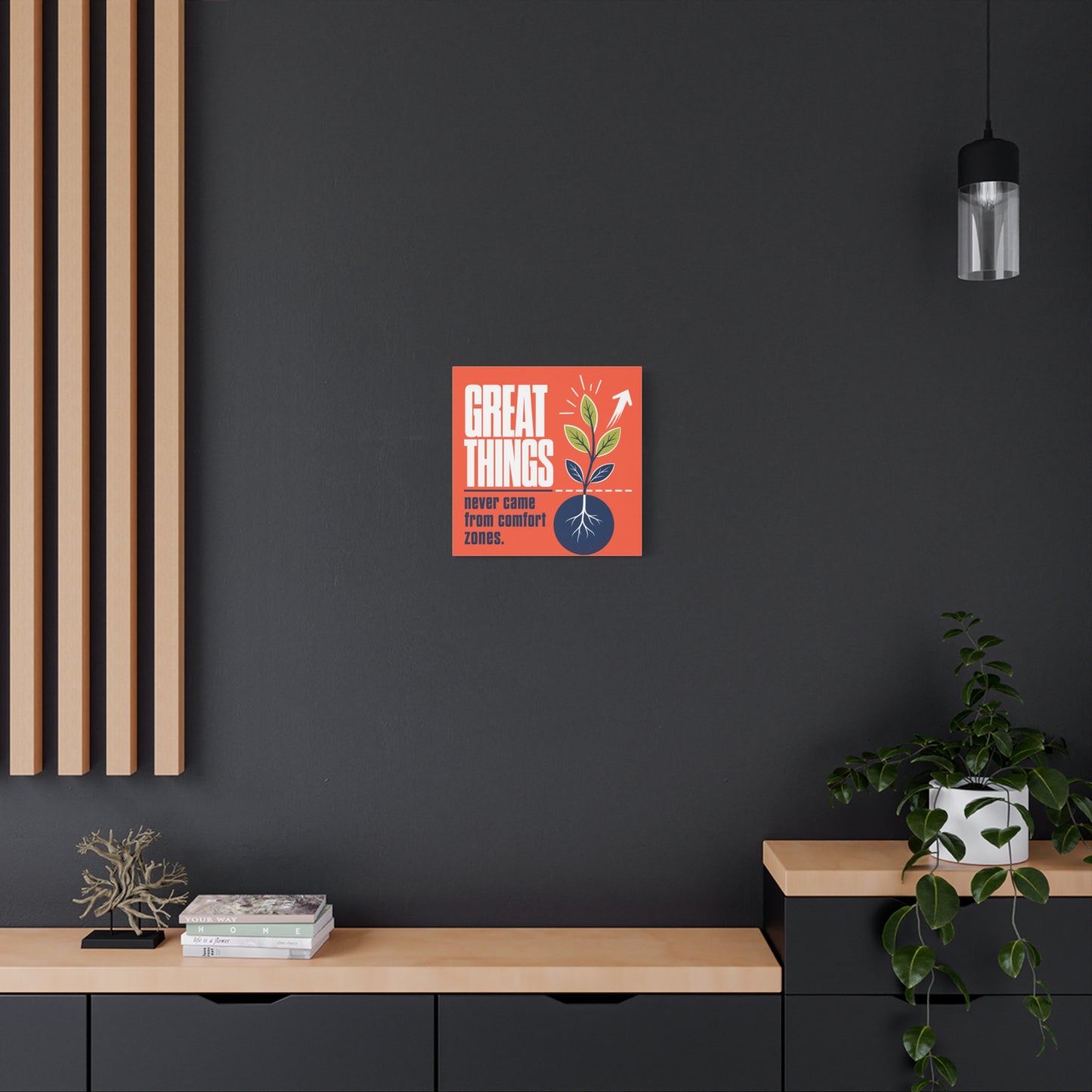 "Great Things Never Came From Comfort Zones" Typography Canvas Wall Art - Motivational Quote Print, Modern Orange Blue Office Decor, Bedroom Home Decoration - Office Wall Art - Bedroom Home Decoration