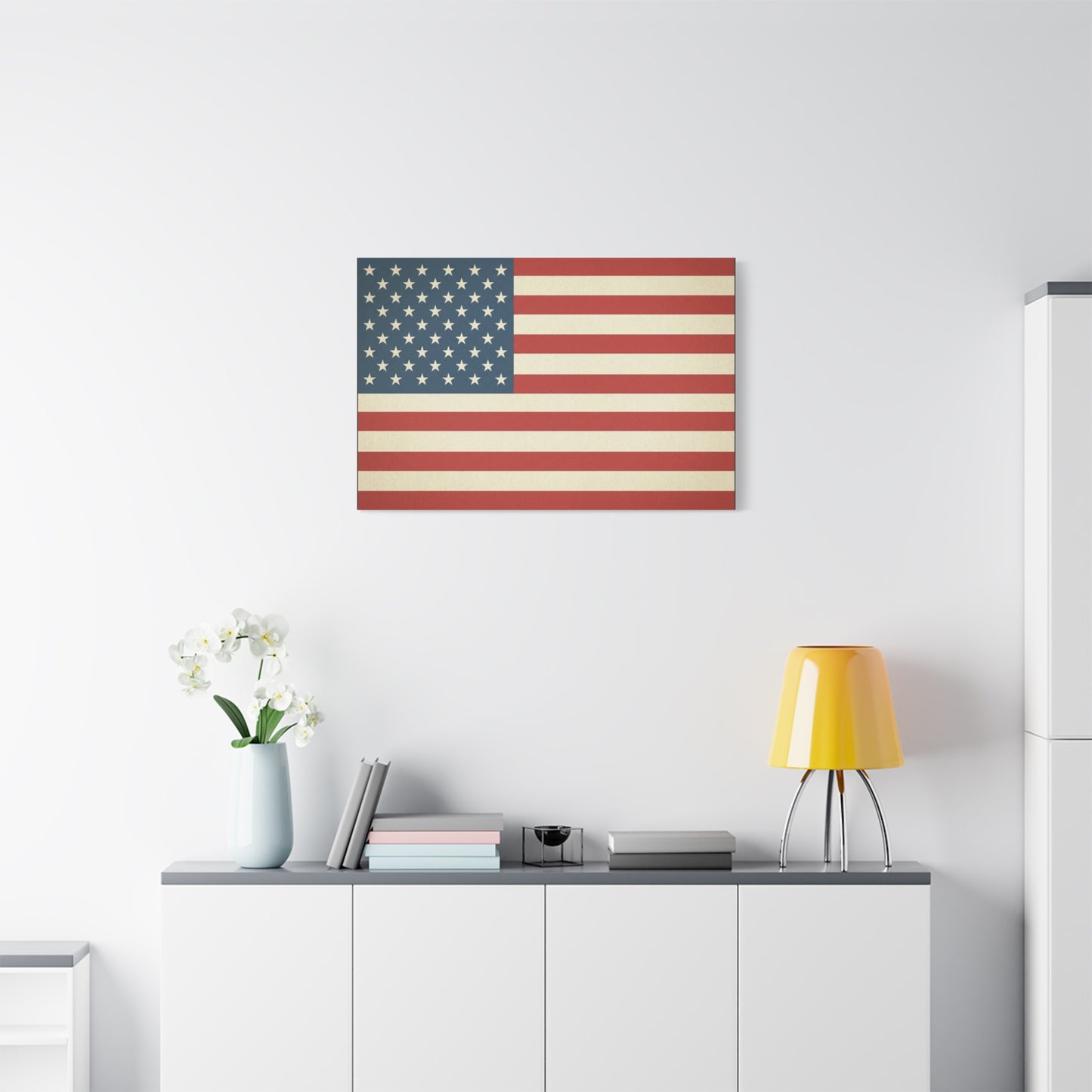 Vintage American Flag Canvas Wall Art - Patriotic USA Stars And Stripes Print, Rustic Americana Decor - Matte Cotton Artwork - Living Room Wall Decor - Bedroom Home Decoration - Modern Farmhouse Style