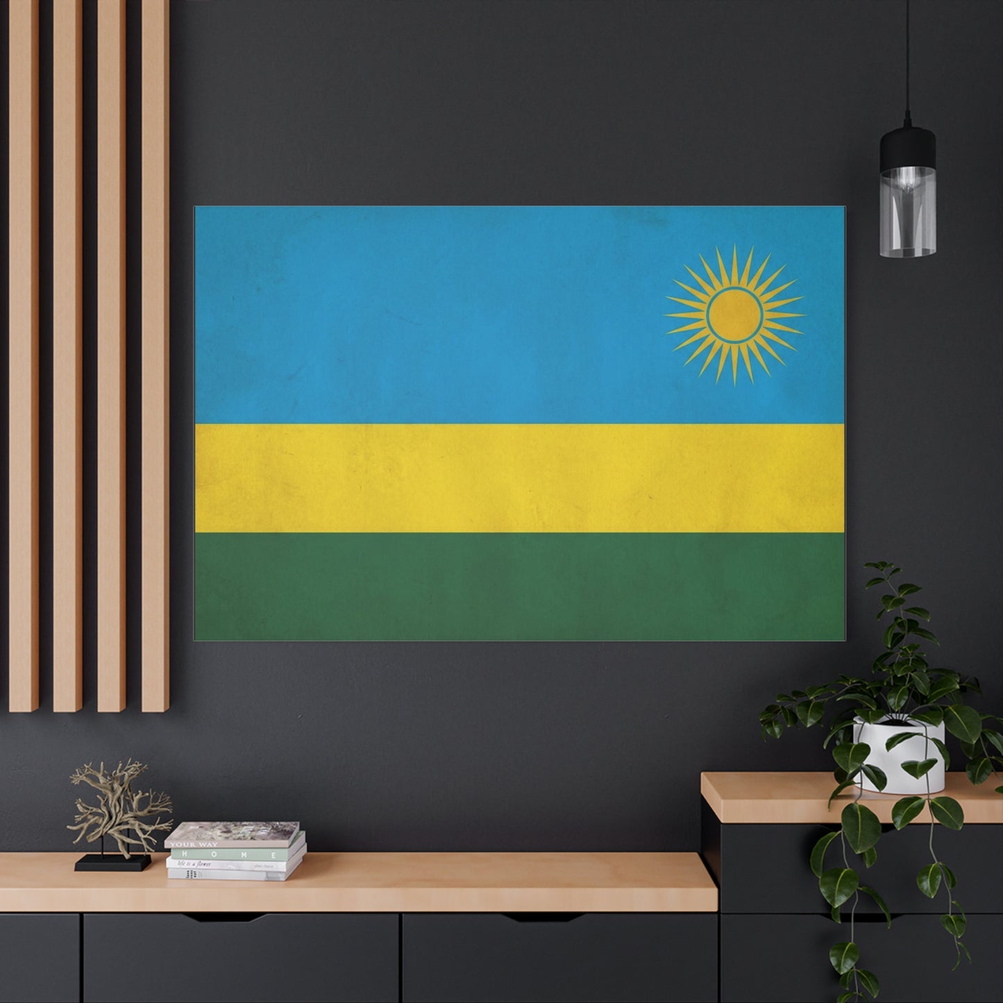 Rwanda Flag Canvas Wall Art - Blue Yellow Green National Banner Print, Sun Emblem Country Pride Decor - Vintage Style Wall Decor - Bedroom Home Decoration - Bedroom Home Decoration - Ready to Hang