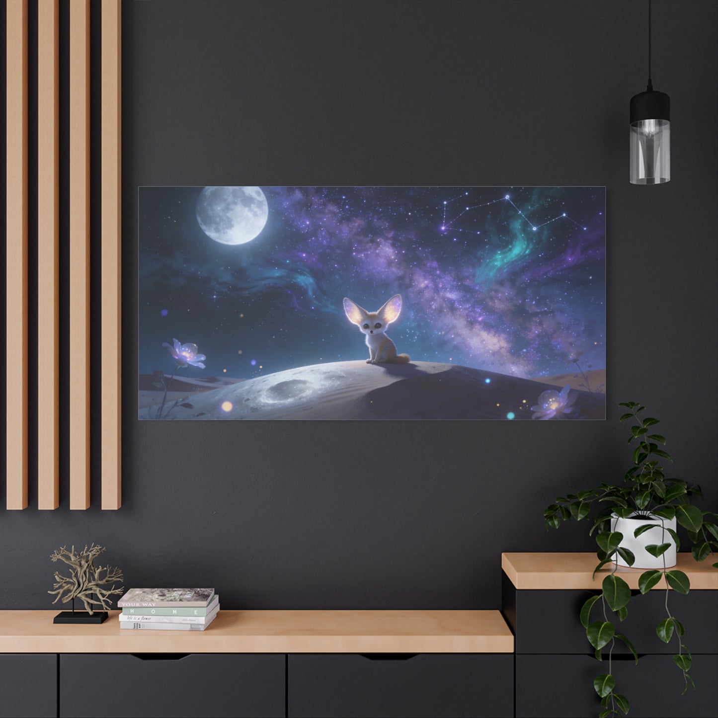 Fennec Fox Canvas Wall Art - Moonlit Galaxy Desert Scene, Celestial Nursery Decor - Dreamy Matte Canvas Print - Whimsical Fantasy Style - Bedroom Wall Decor, Kids Room Accent - Bedroom Home Decoration